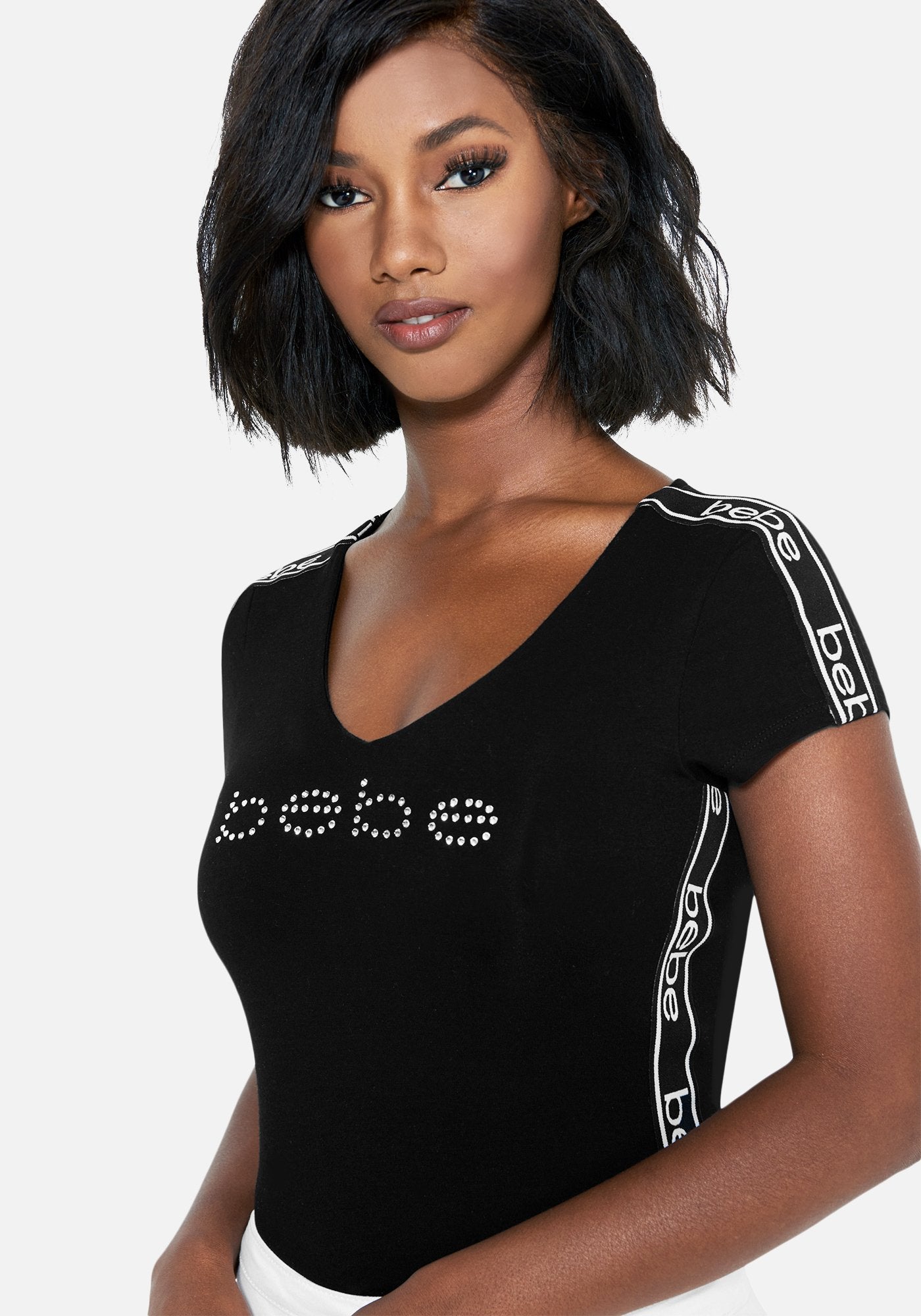 Bebe Logo Side Taping V Nk Top