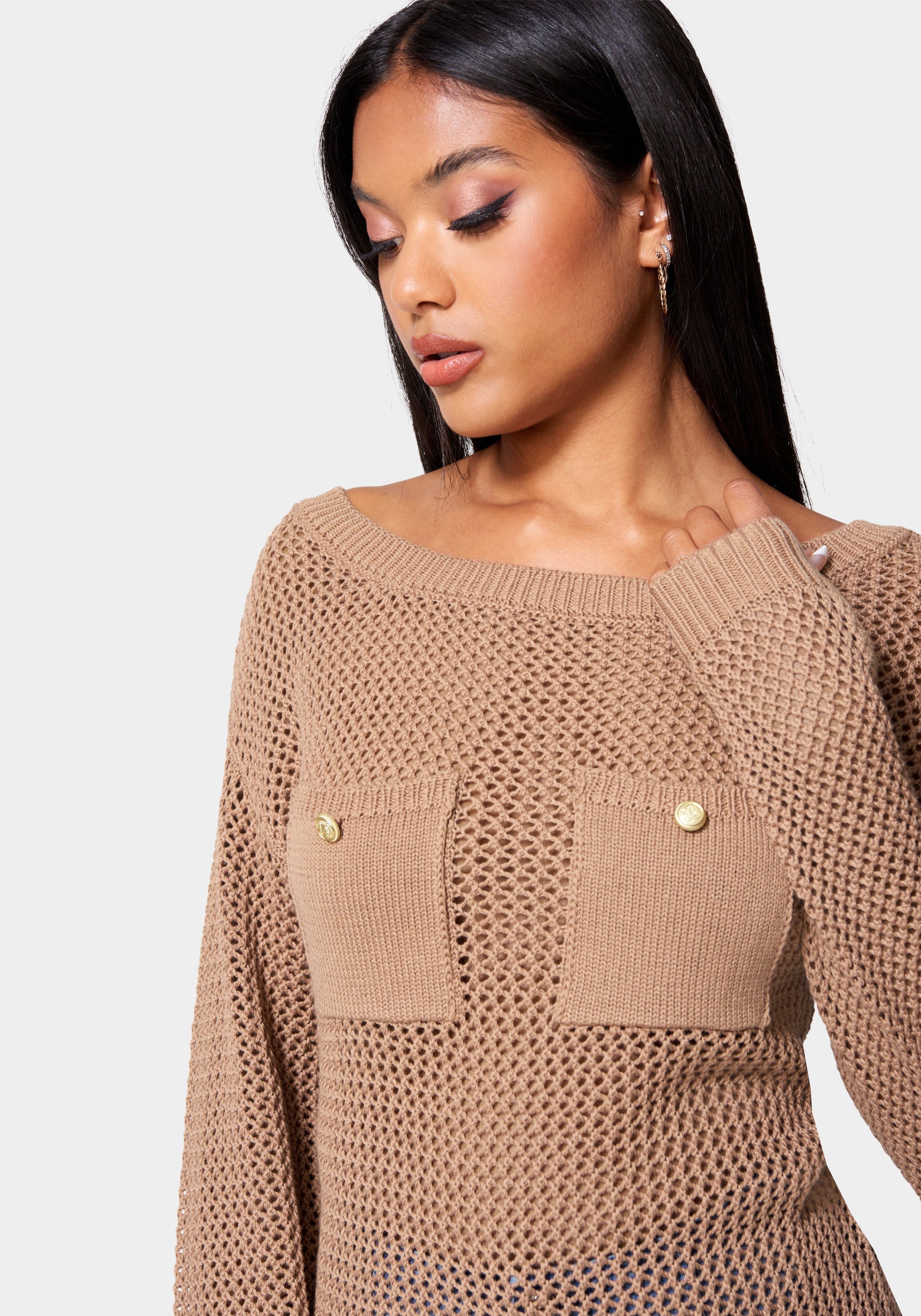 Open Knit Pocket Detail Sweater