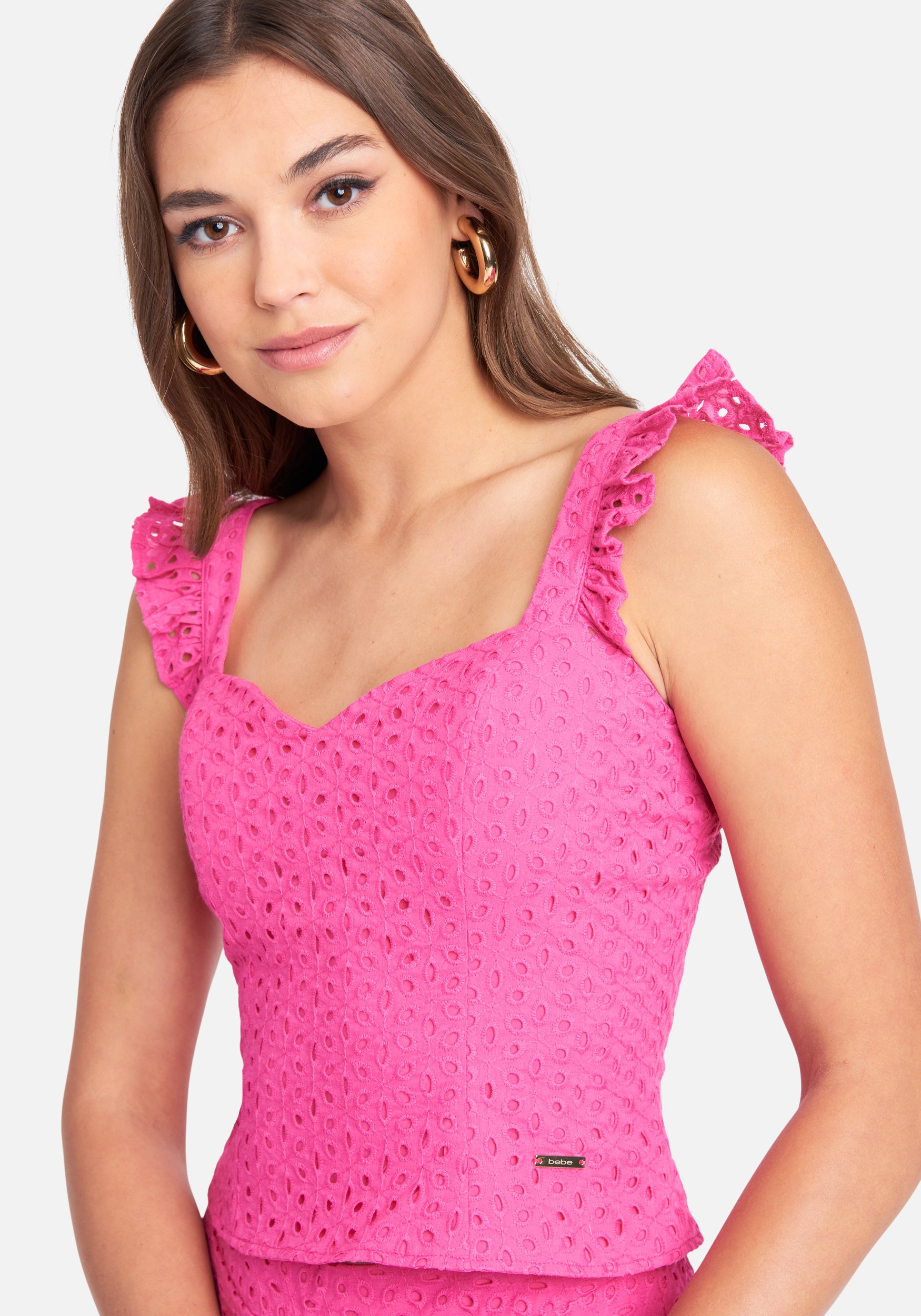 Eyelet Bustier Ruffle Strap Top