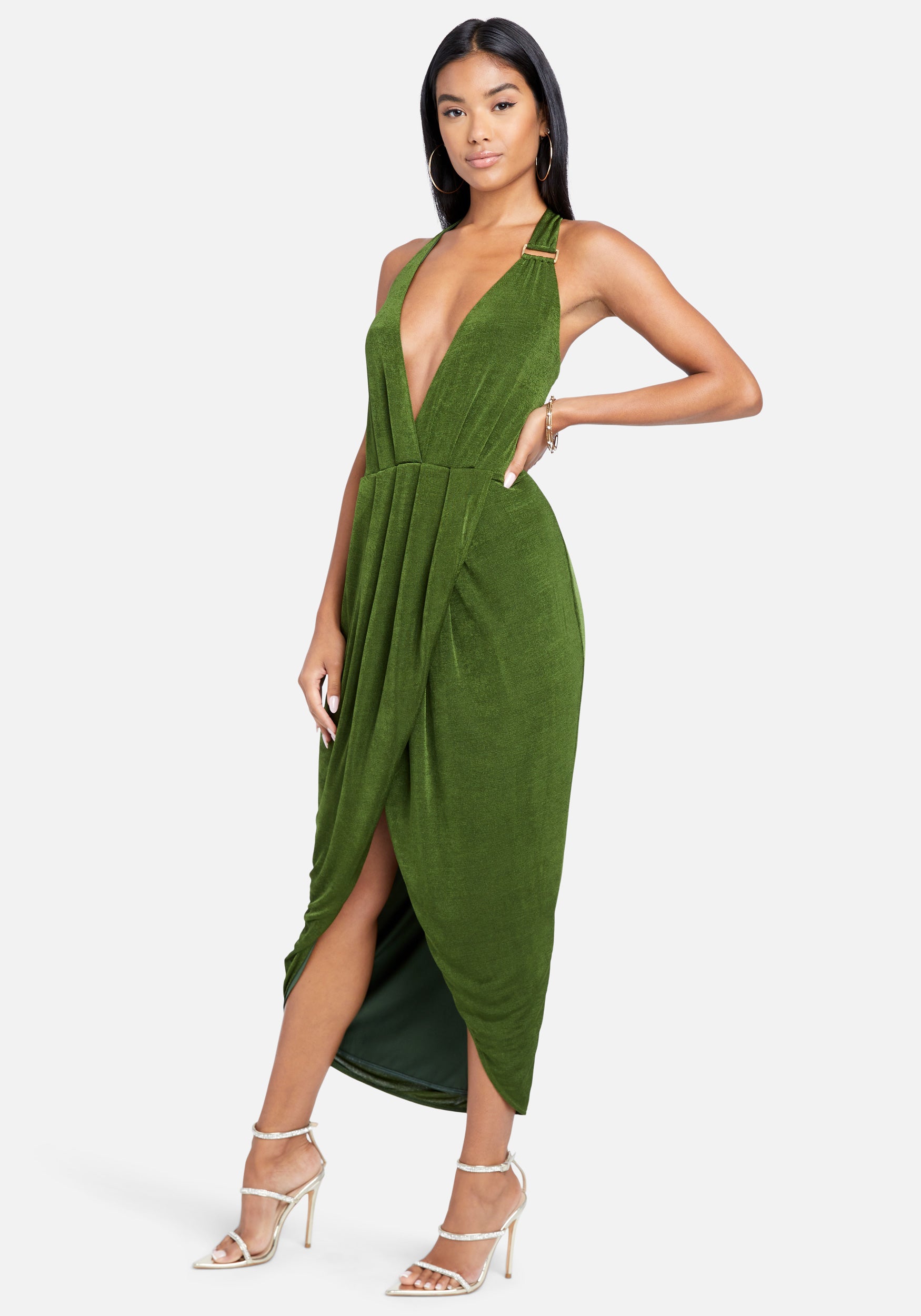 Asymmetrical Halter Neck Slinky Dress