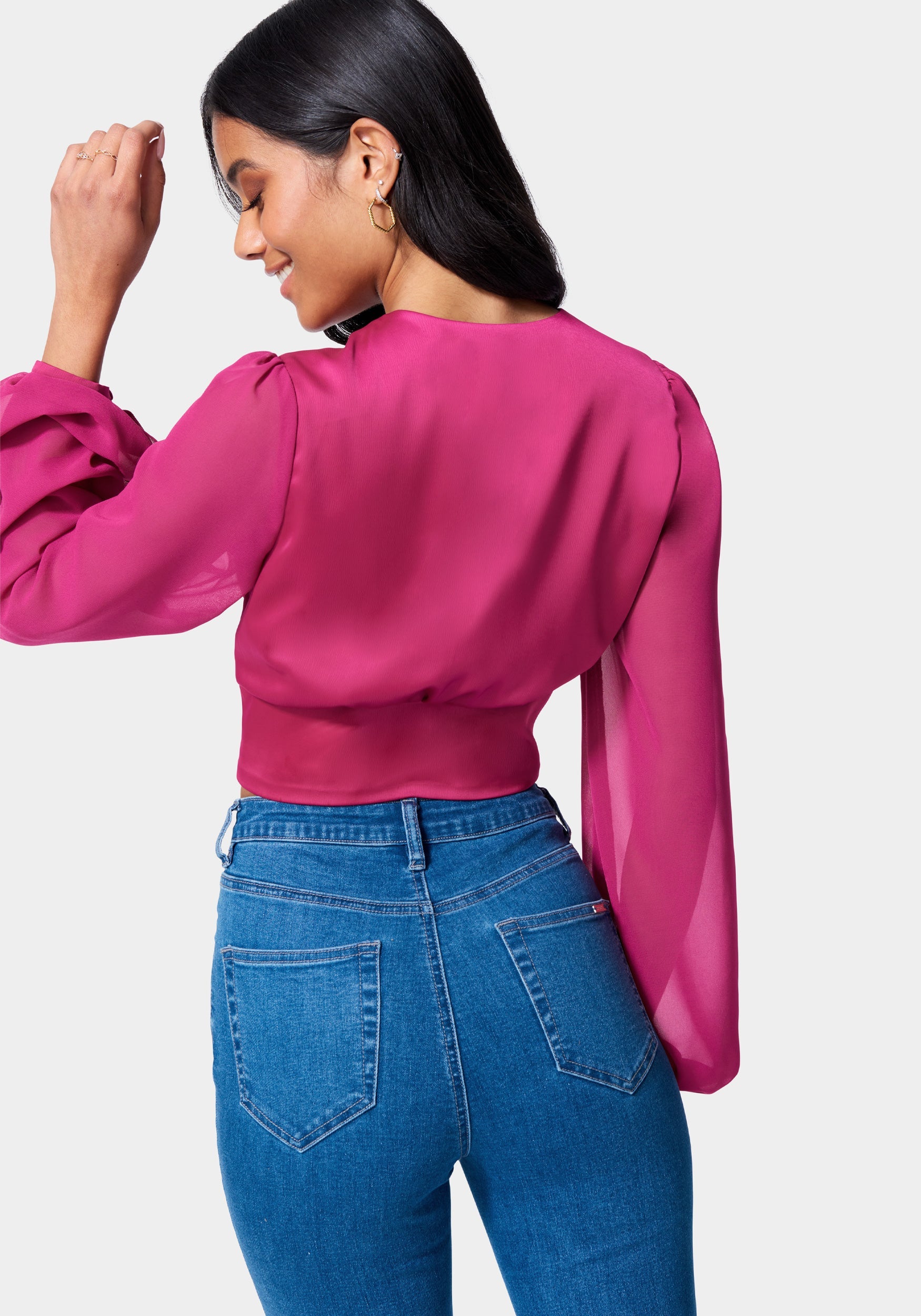 Lace Up V Neck Chiffon Top