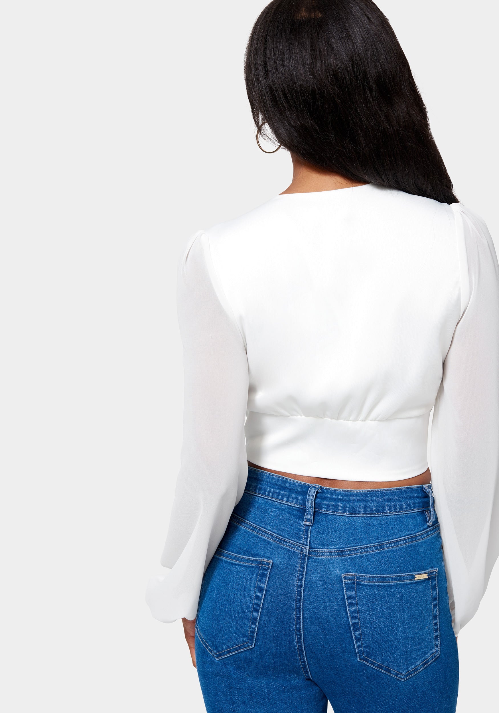 Lace Up V Neck Chiffon Top