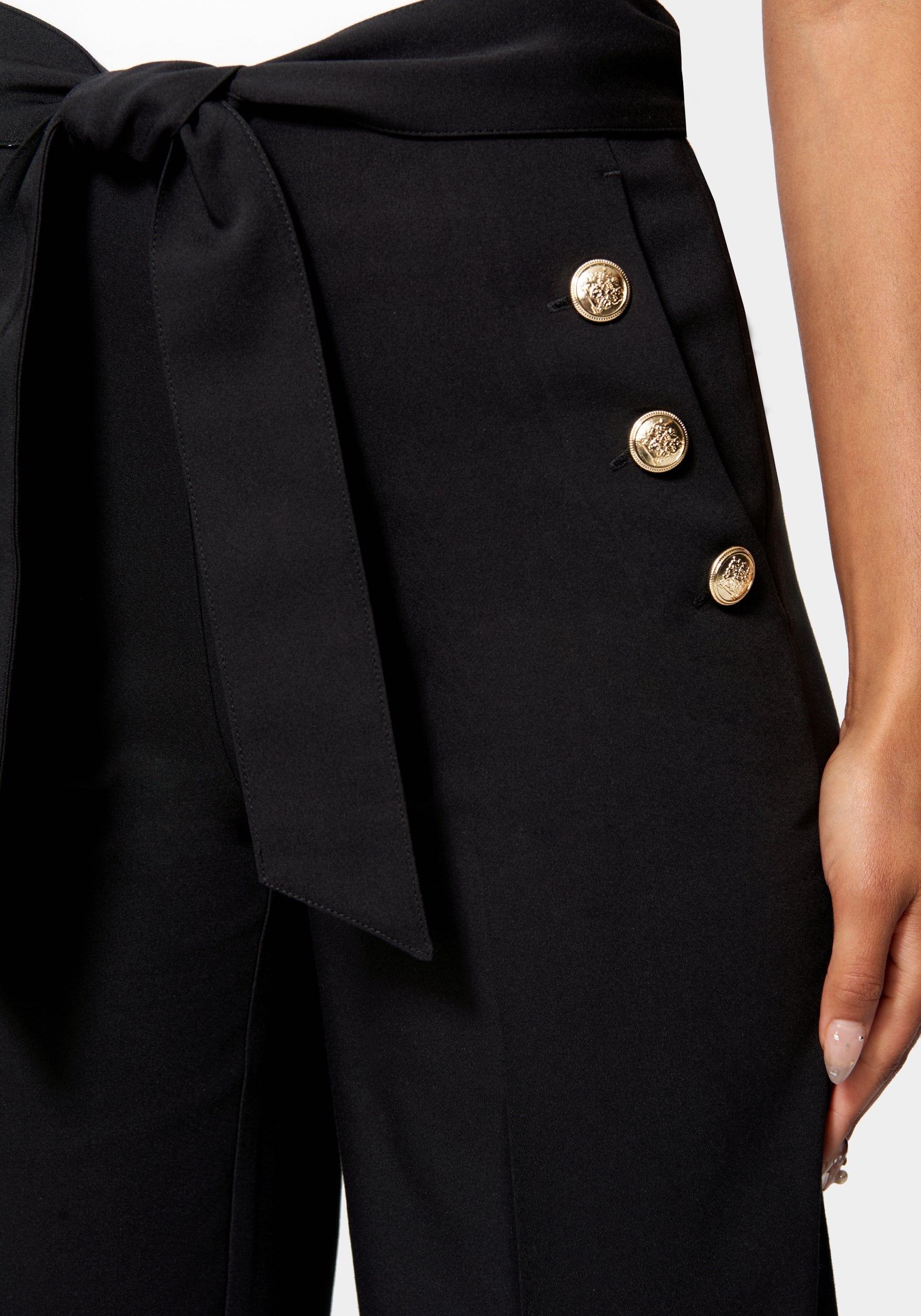 Cotton Sateen Button Detail Wide Leg Cropped Pant