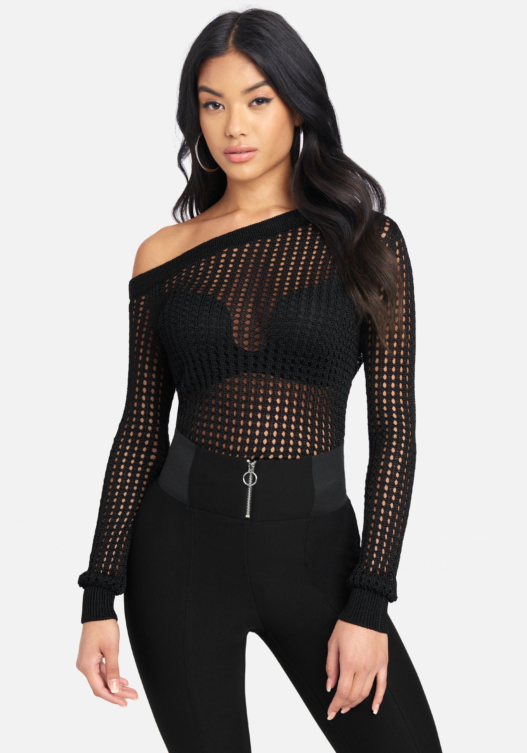 Open Knit Off Shoulder Sweater Top