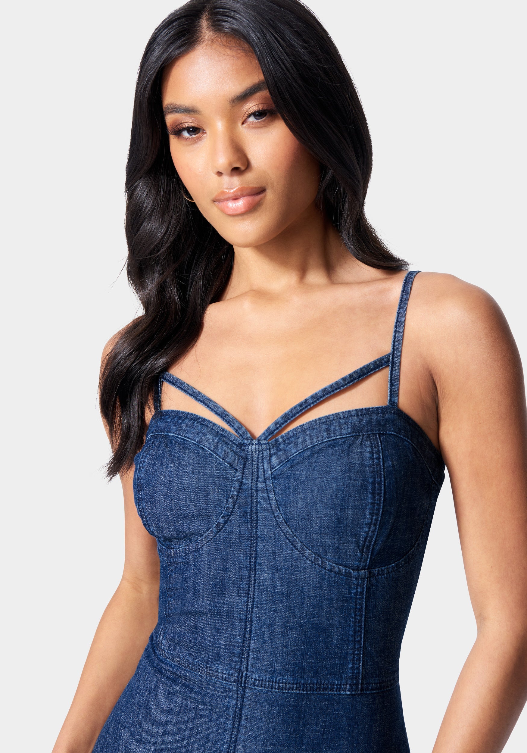 Spaghetti Strap Bustier Denim Dress