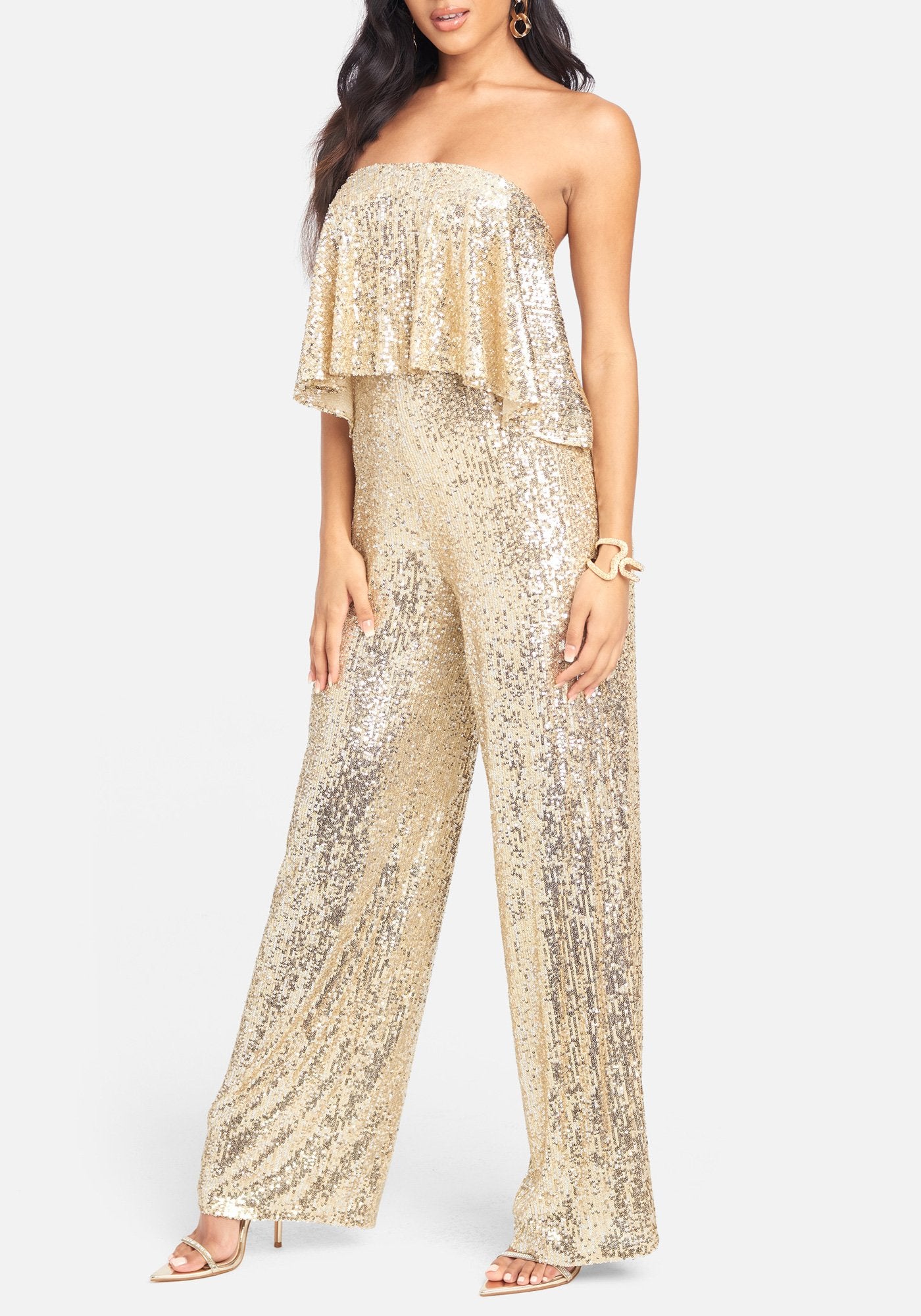 Strapless Sequin Overlay Jumpsuit