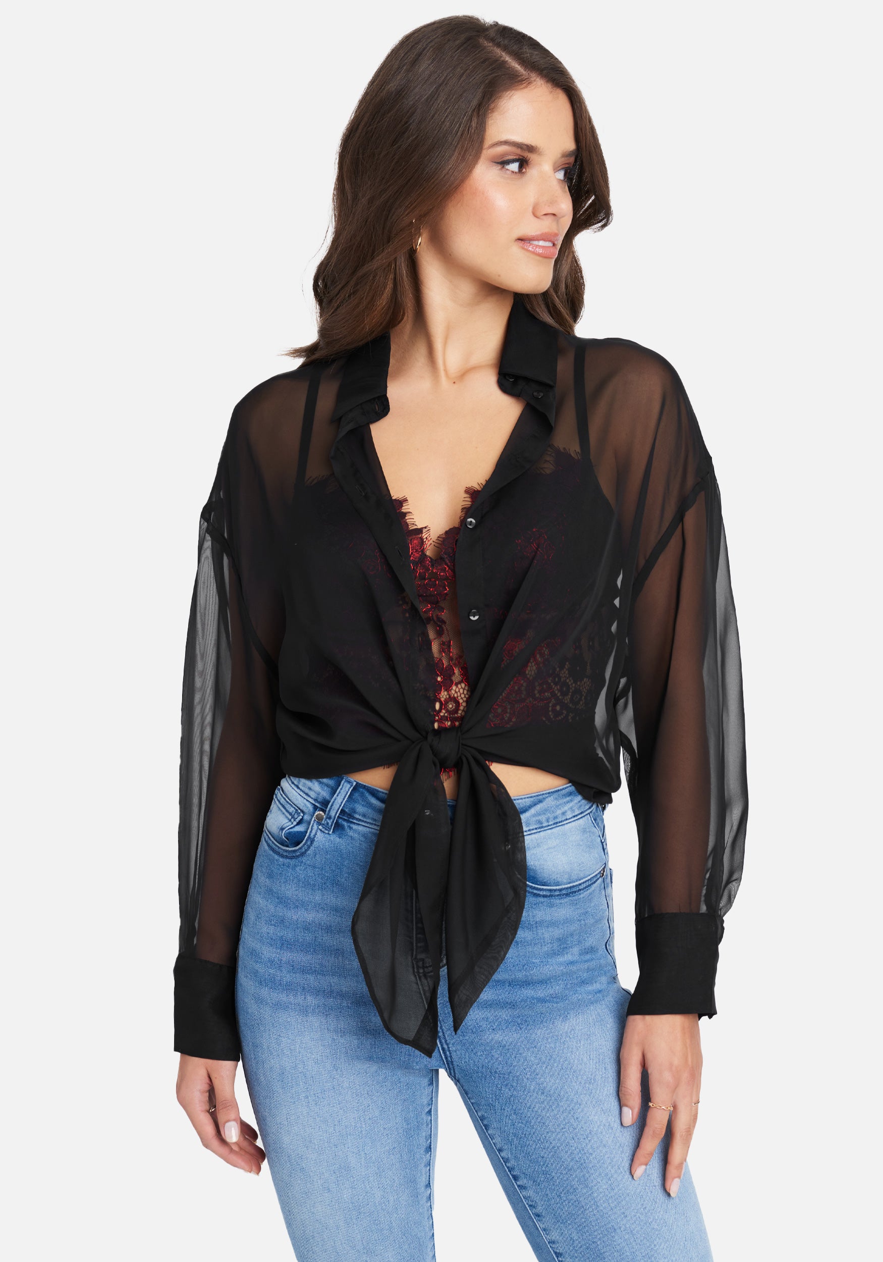 Loose Fit Long Button Down Drop Shoulder Blouse