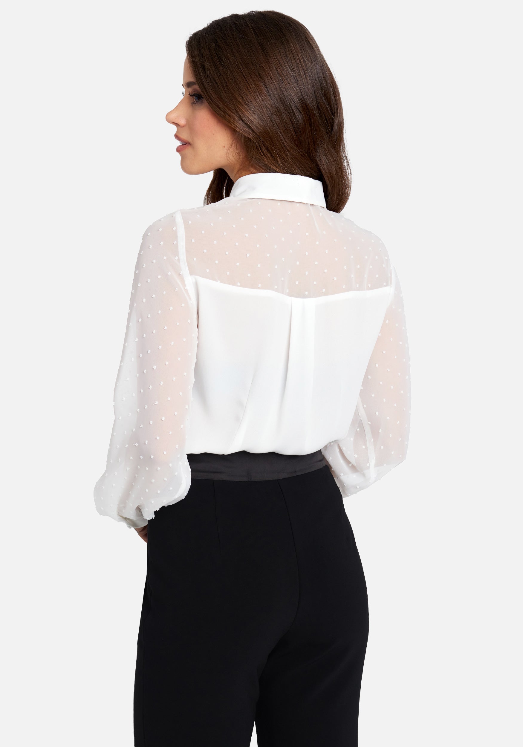 Woven Crepe Swiss Dot Yoke Blouse & Removable Neck Tie