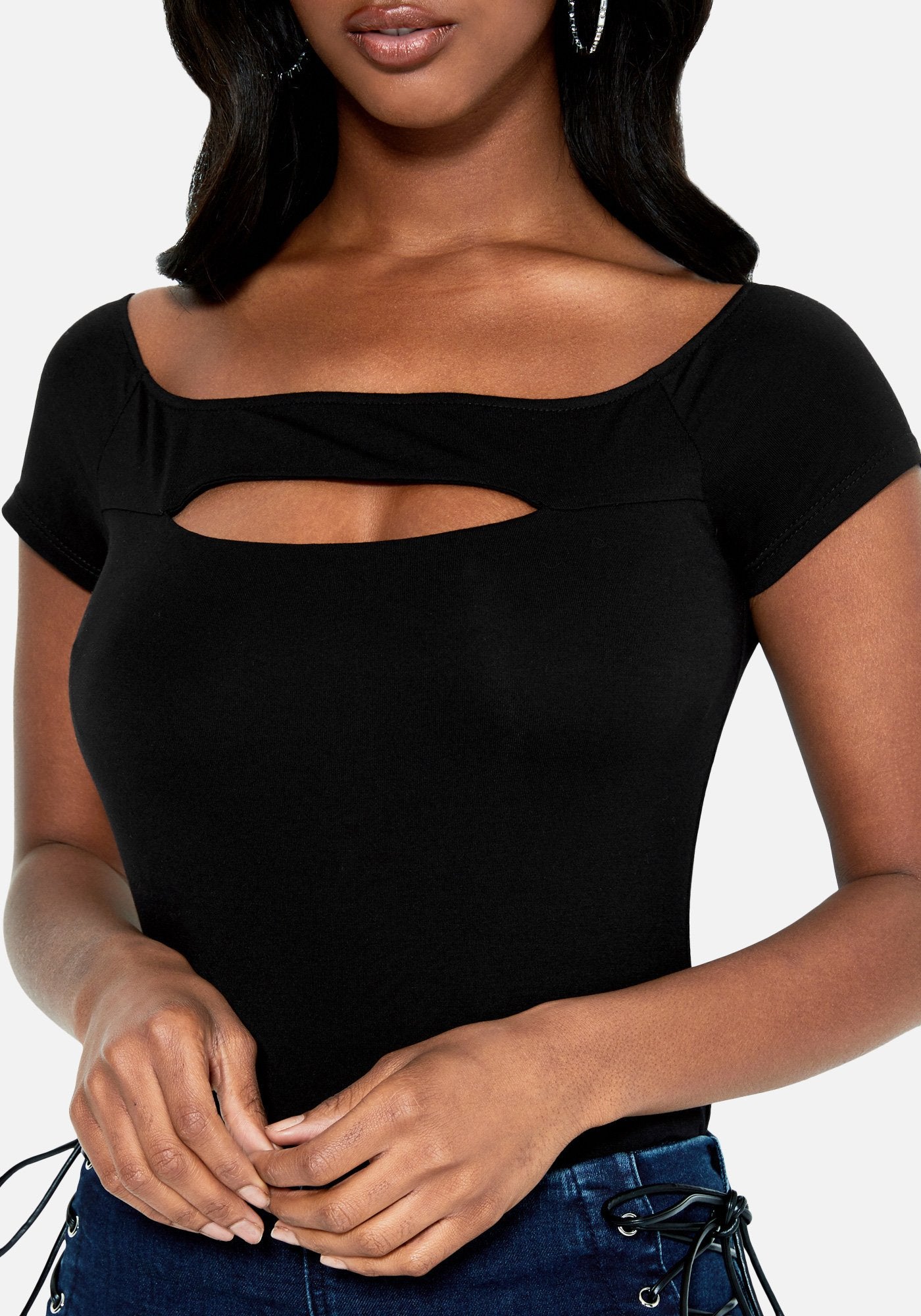 Cutout 3/4 Sleeve Knit Top