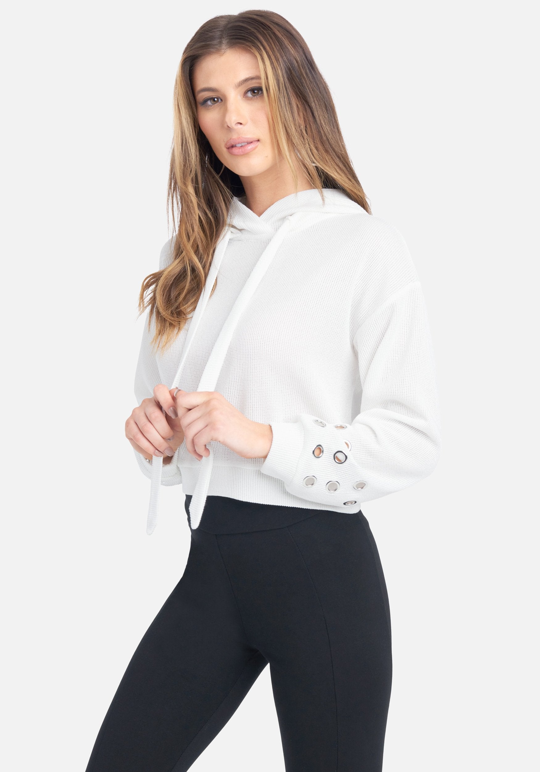 Grommet Detail Hooded Crop Sweater