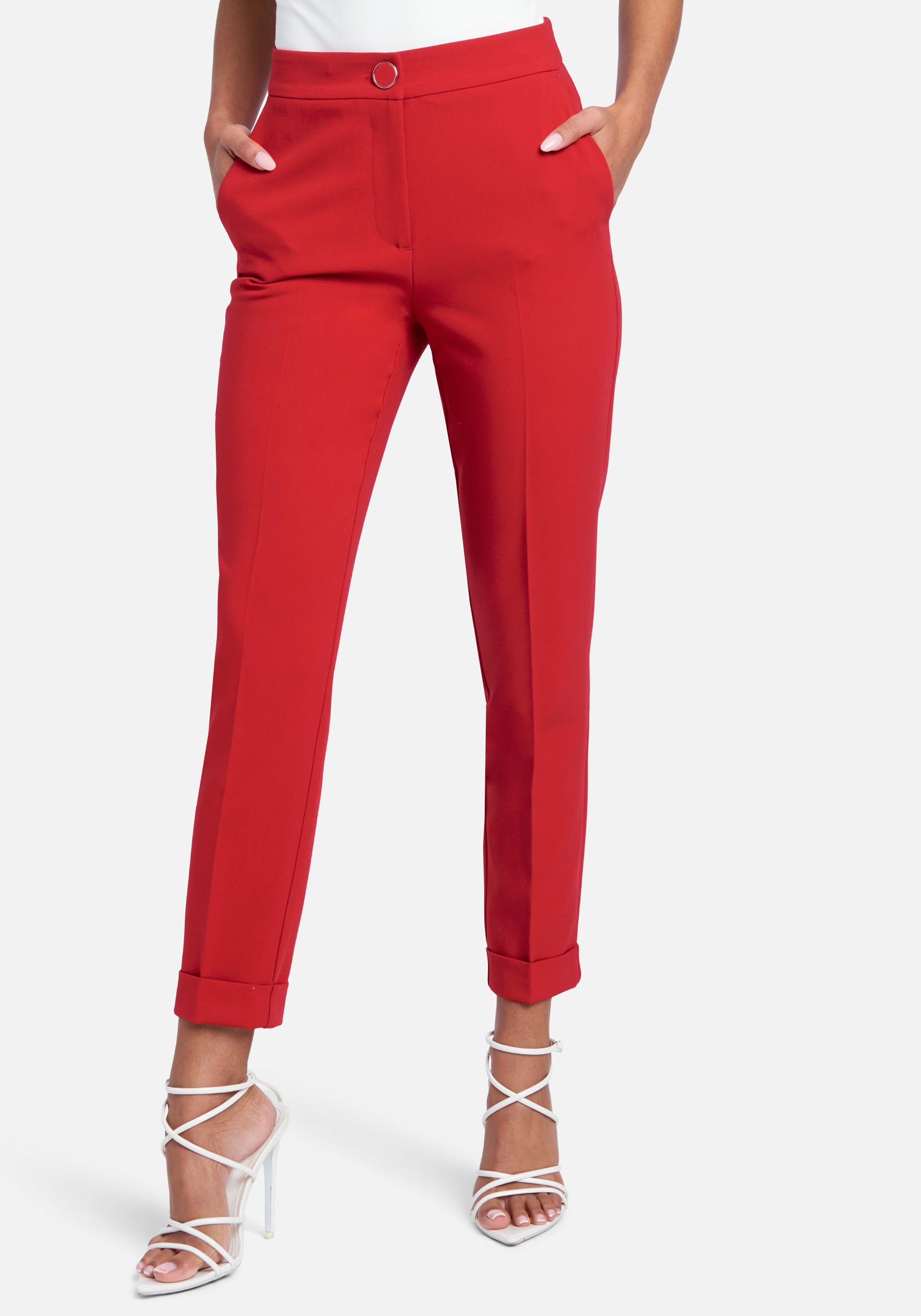 Natural Waist Slim Leg Cuffed Pant