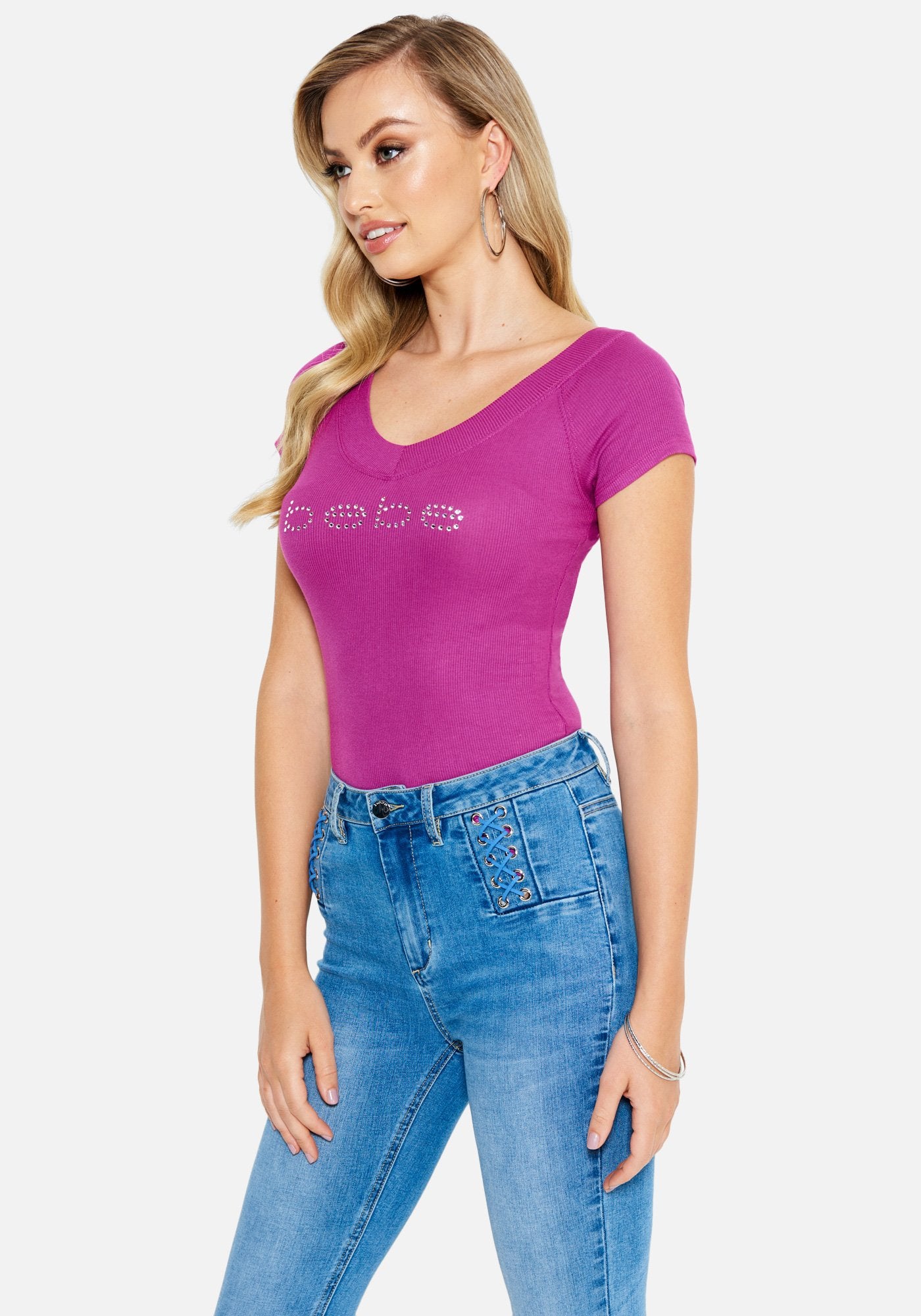 Crystal Logo Double V-Neck Short Sleeve Tee