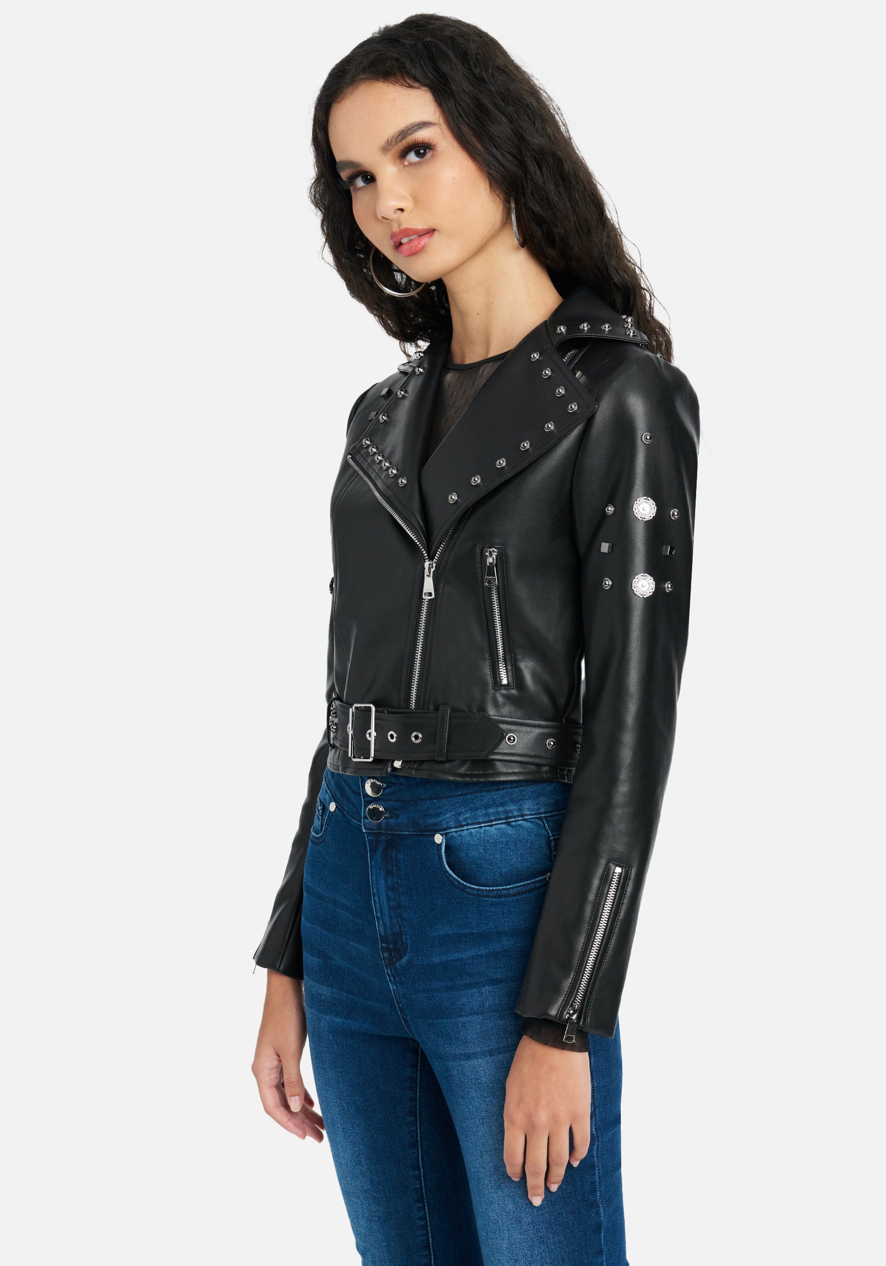 Vegan Leather Stud Detail Moto Jacket