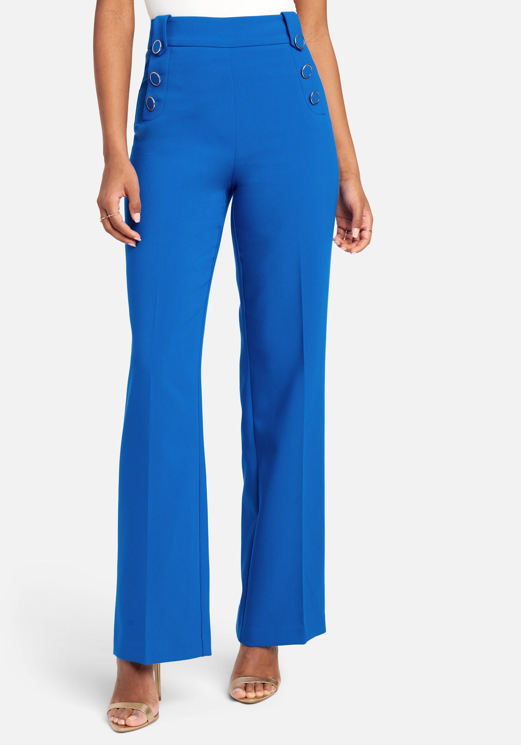 High Waist Button Detail Wide Leg Pant