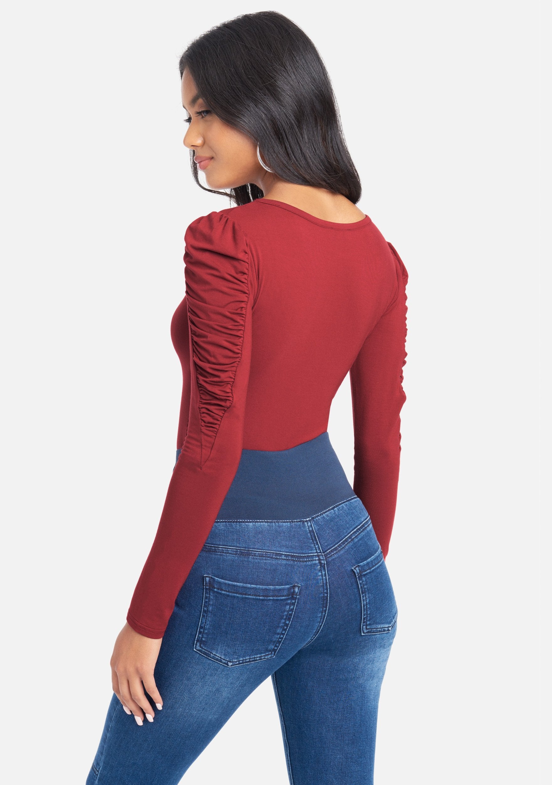 Ruched Shoulder Long Sleeve Top