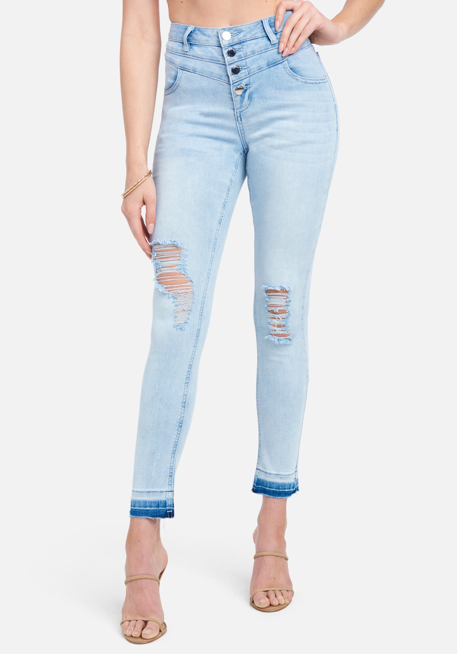 High Waist Multi Button Skinny Jeans