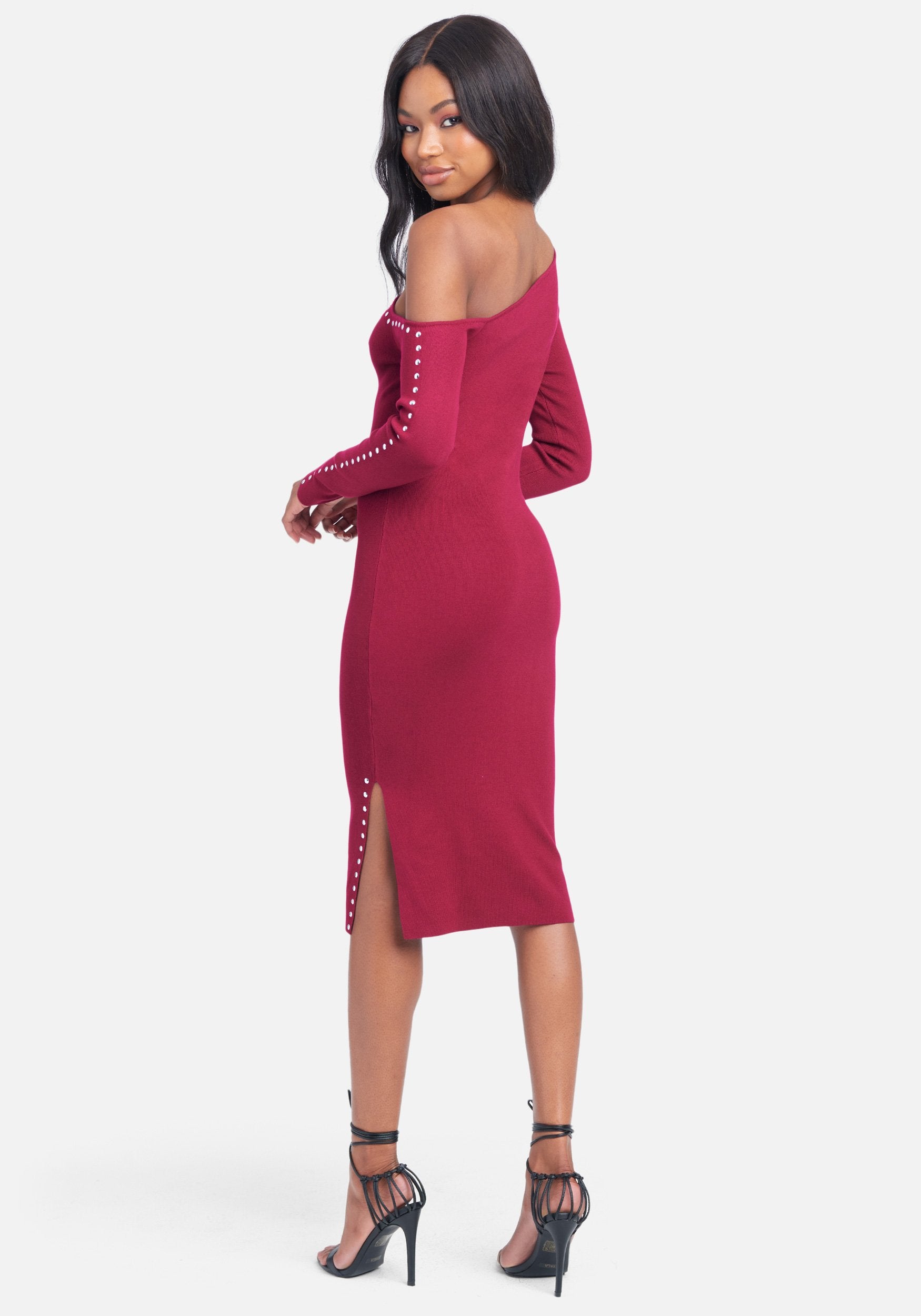 Off the Shoulder Stud Side Slit Dress