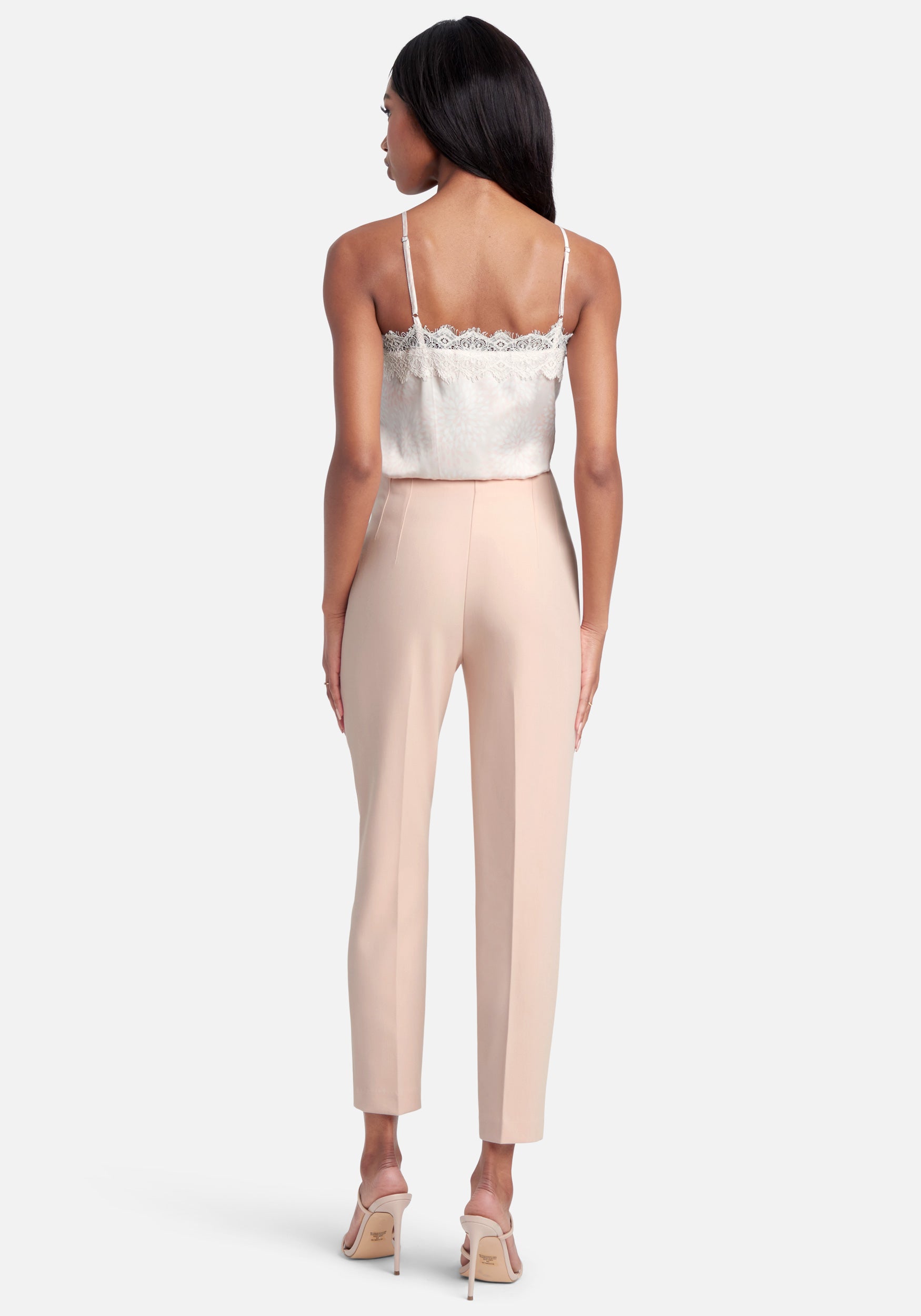 High Waist Multi Dart Woven Twill Slim Leg Pant