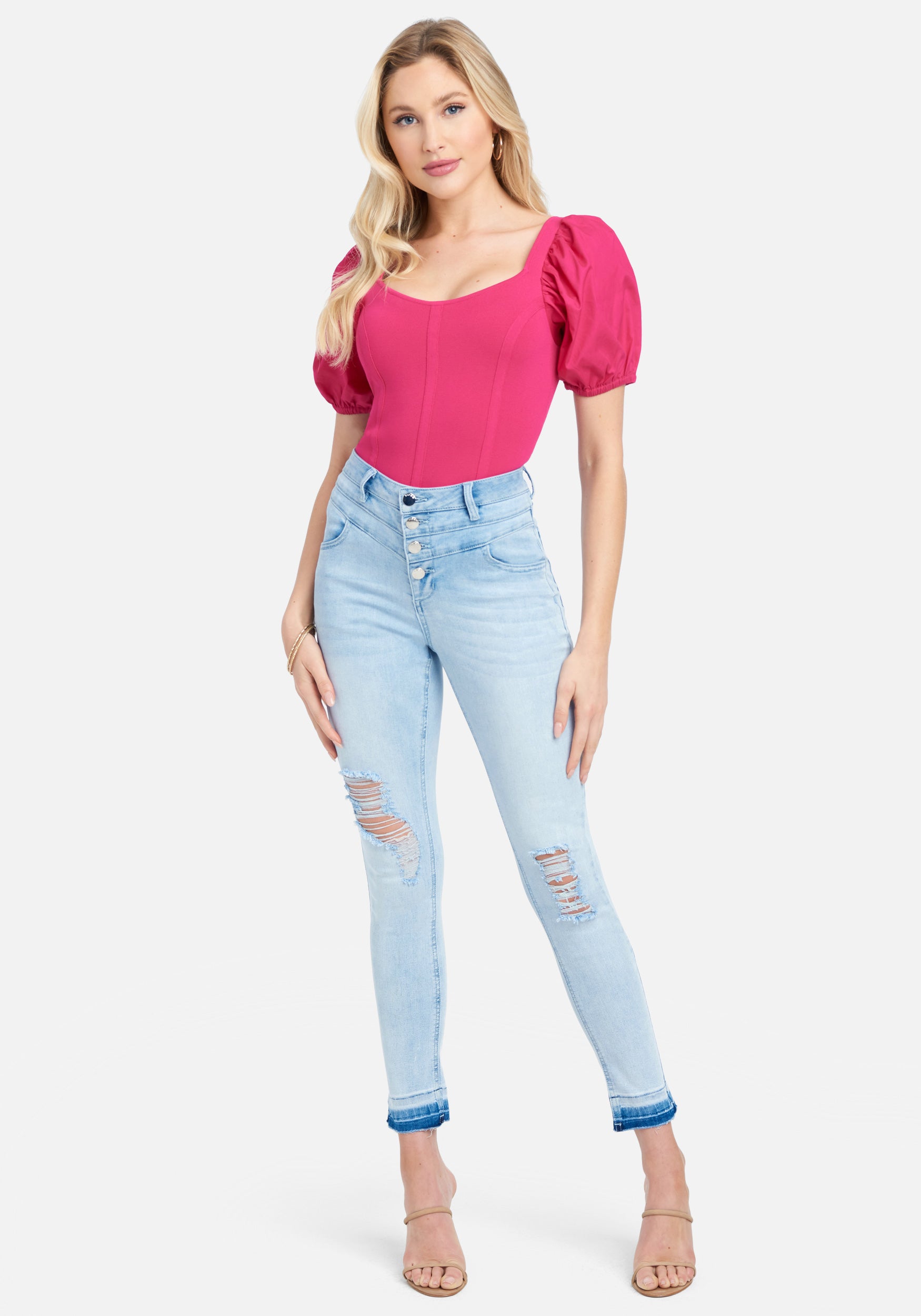 High Waist Multi Button Skinny Jeans