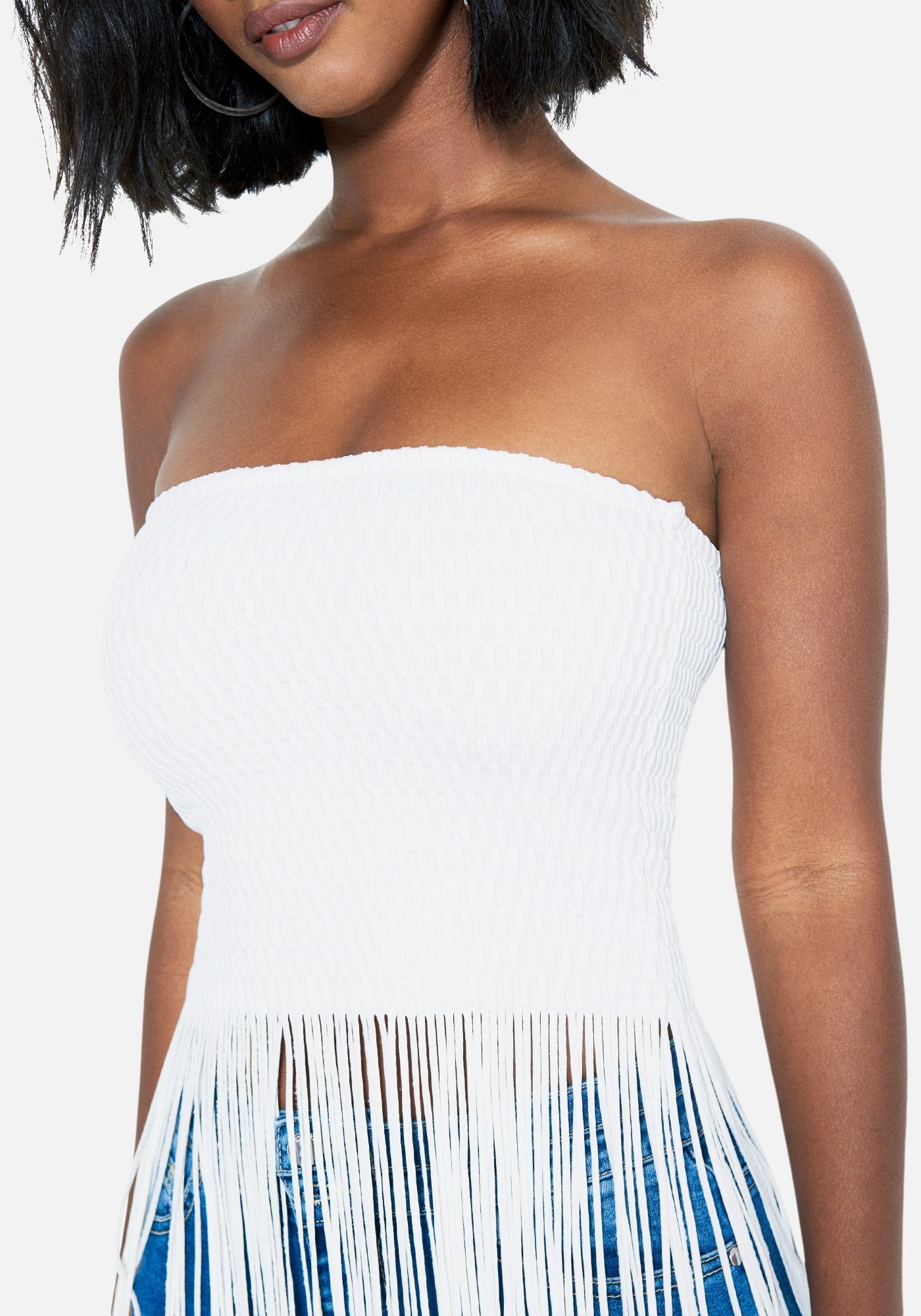 Strapless Fringe Knit Top