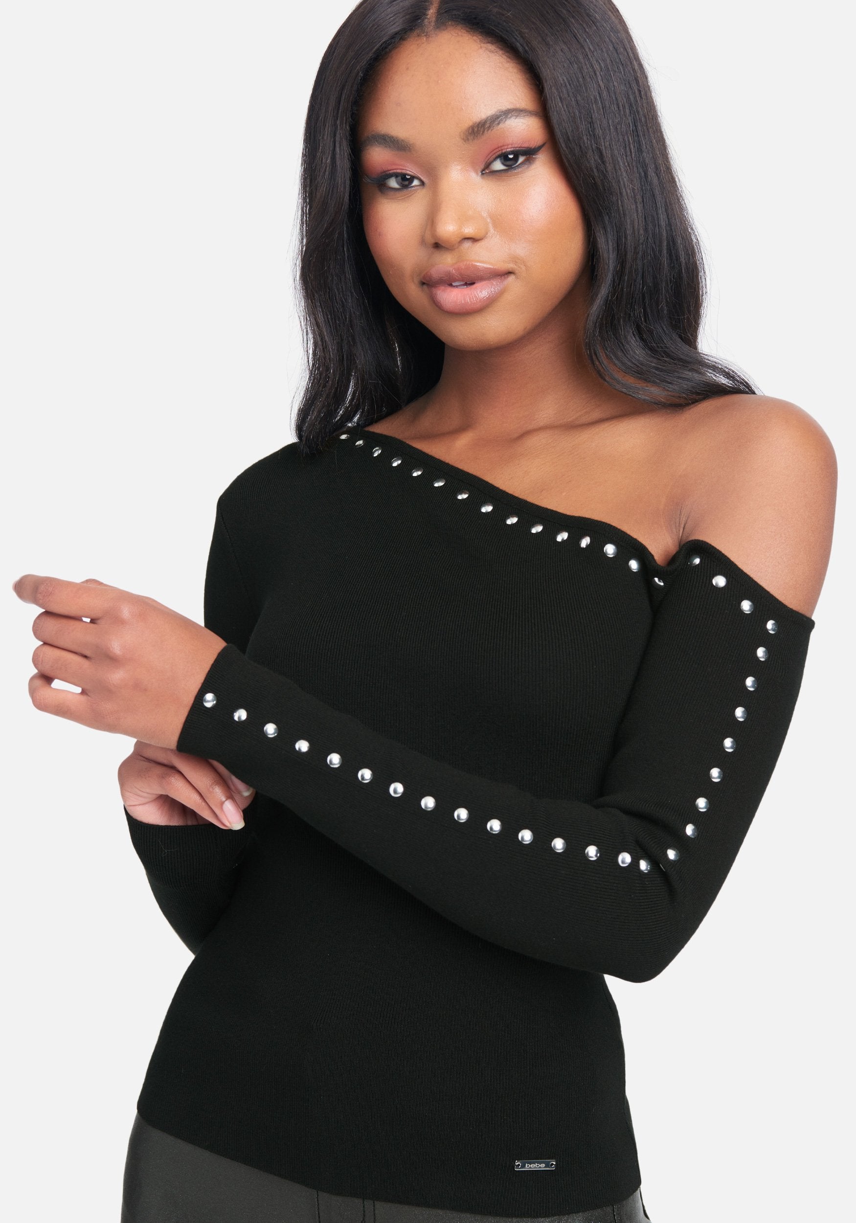 Off the Shoulder Stud Sweater Top