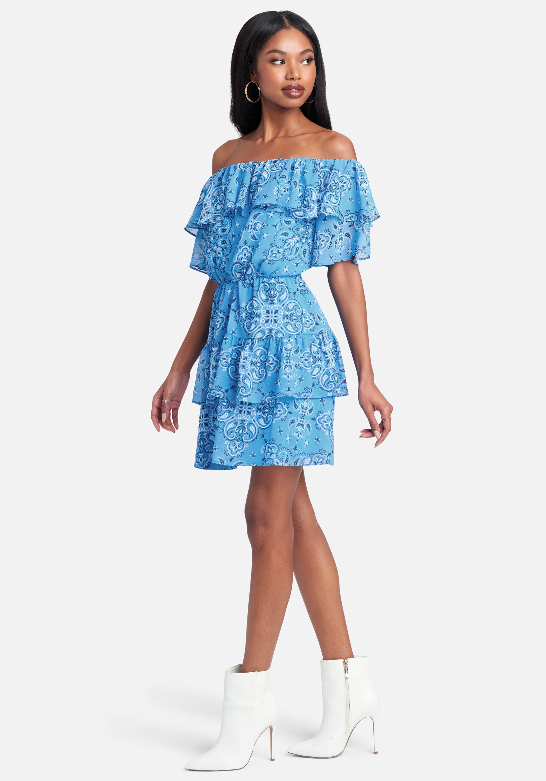 Printed Tiered Off Shoulder Dress