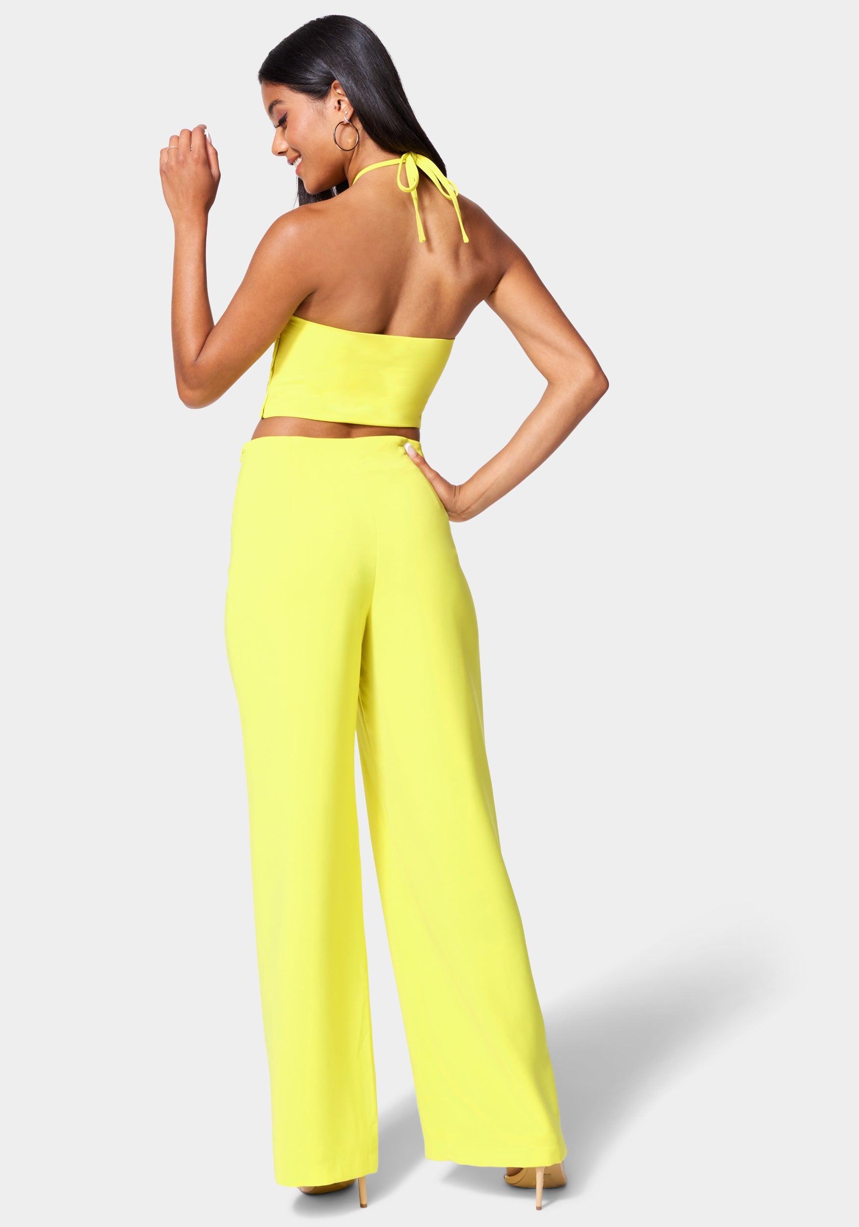 Halter Ring Detail Cut Out Wide Leg Jumpsuit