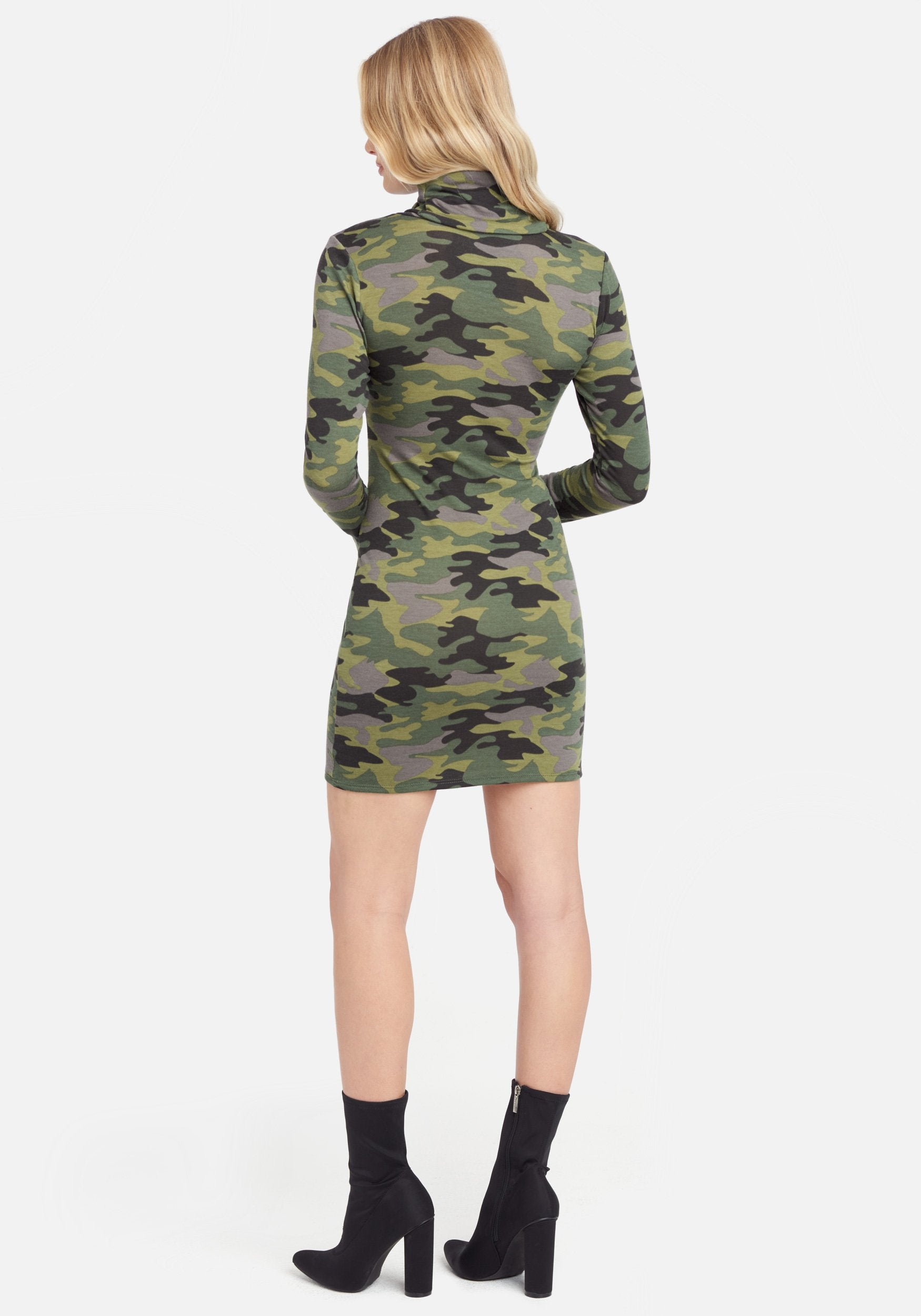 Camo Long Sleeve Mock Neck Dress