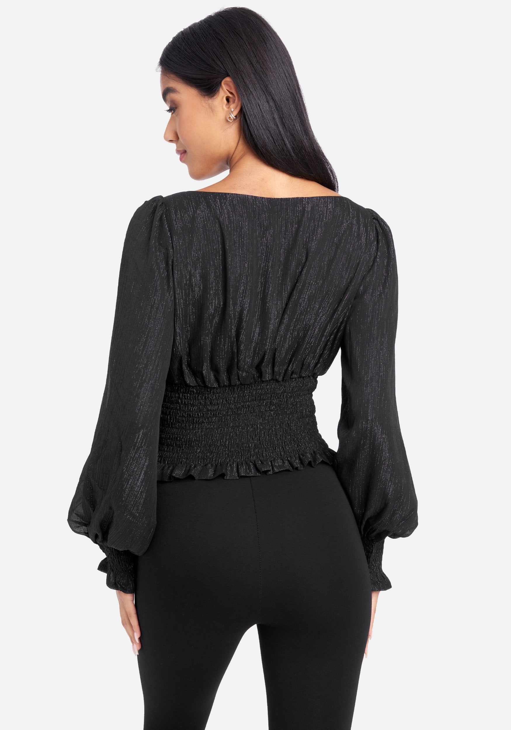 Lurex Chiffon Balloon Sleeve Blouse