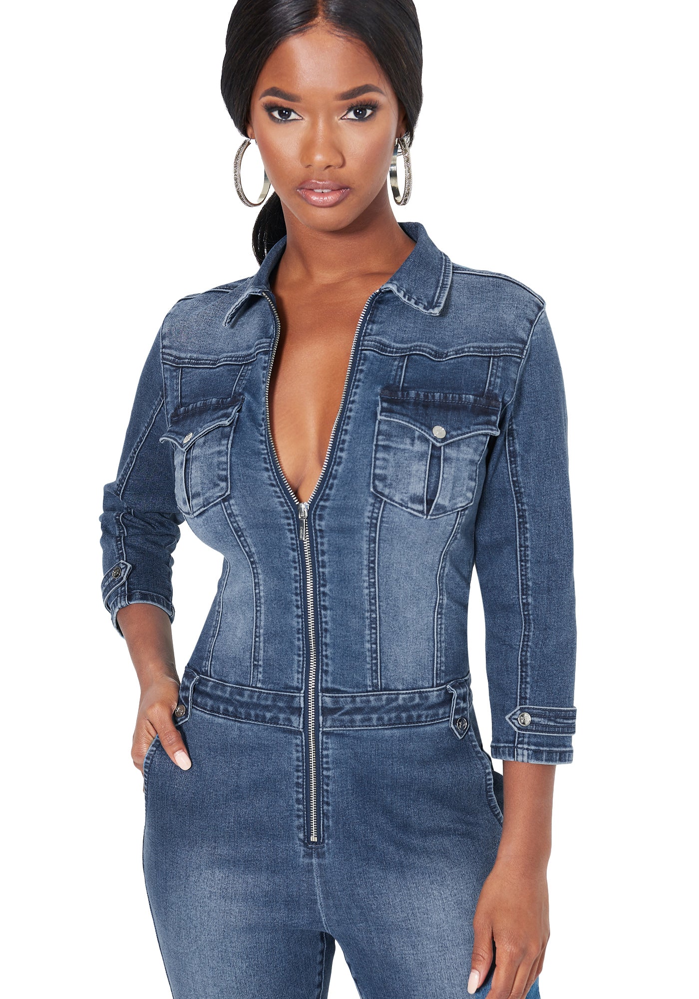 Denim Zip Skinny Jumpsuit