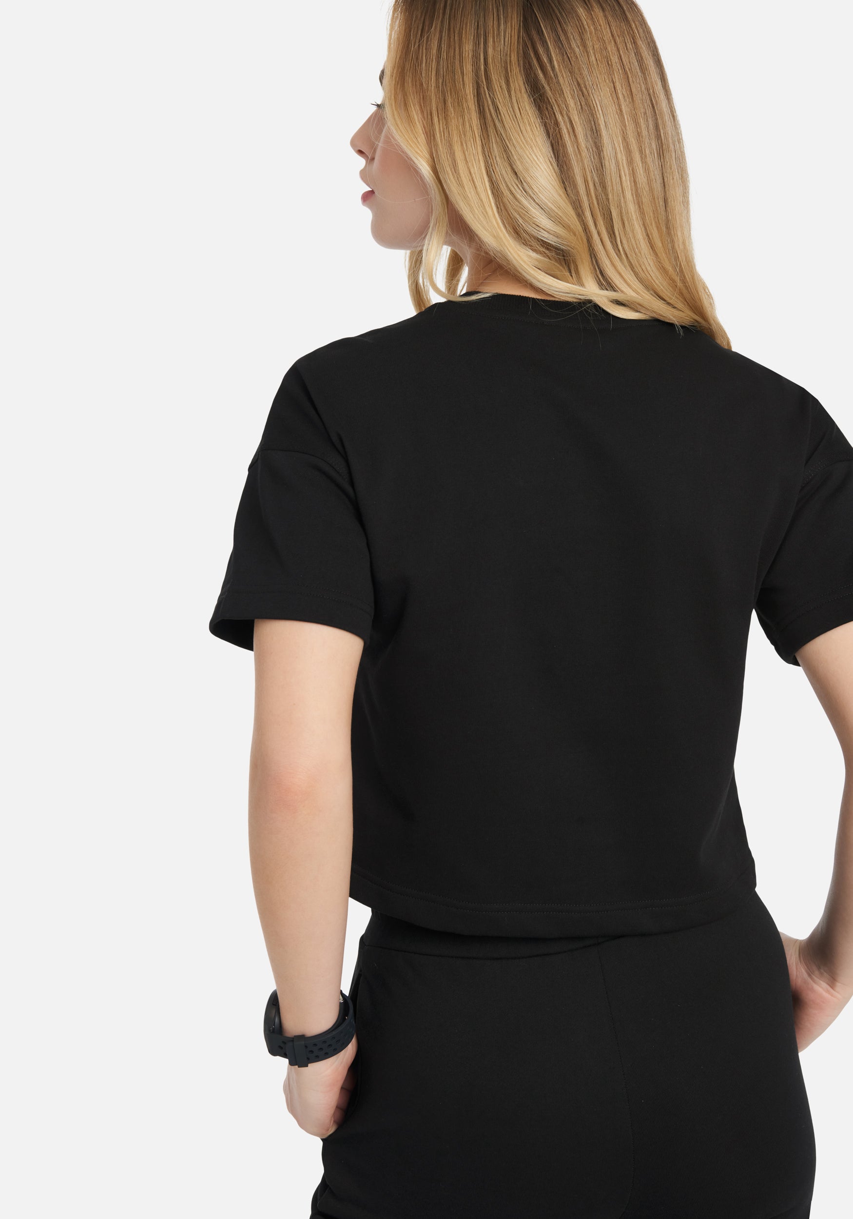 Bebe Rhinestone Logo French Terry Crop Top