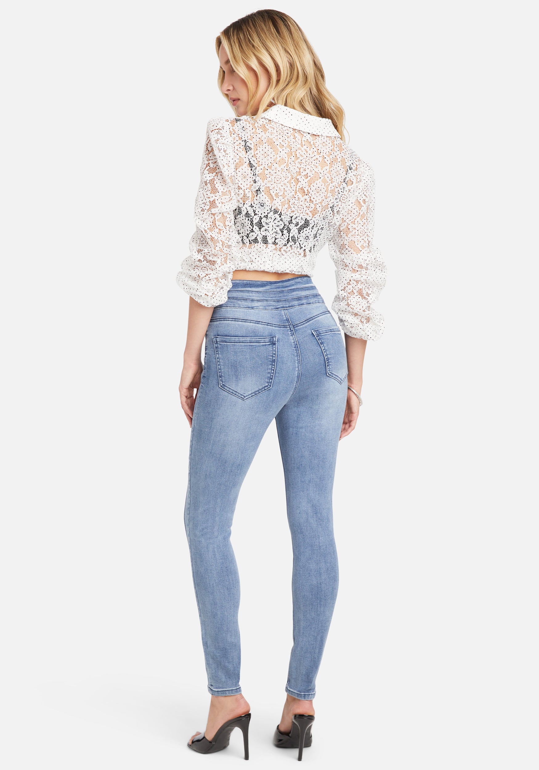 High Waist Front Seam Detail Skinny Jeans