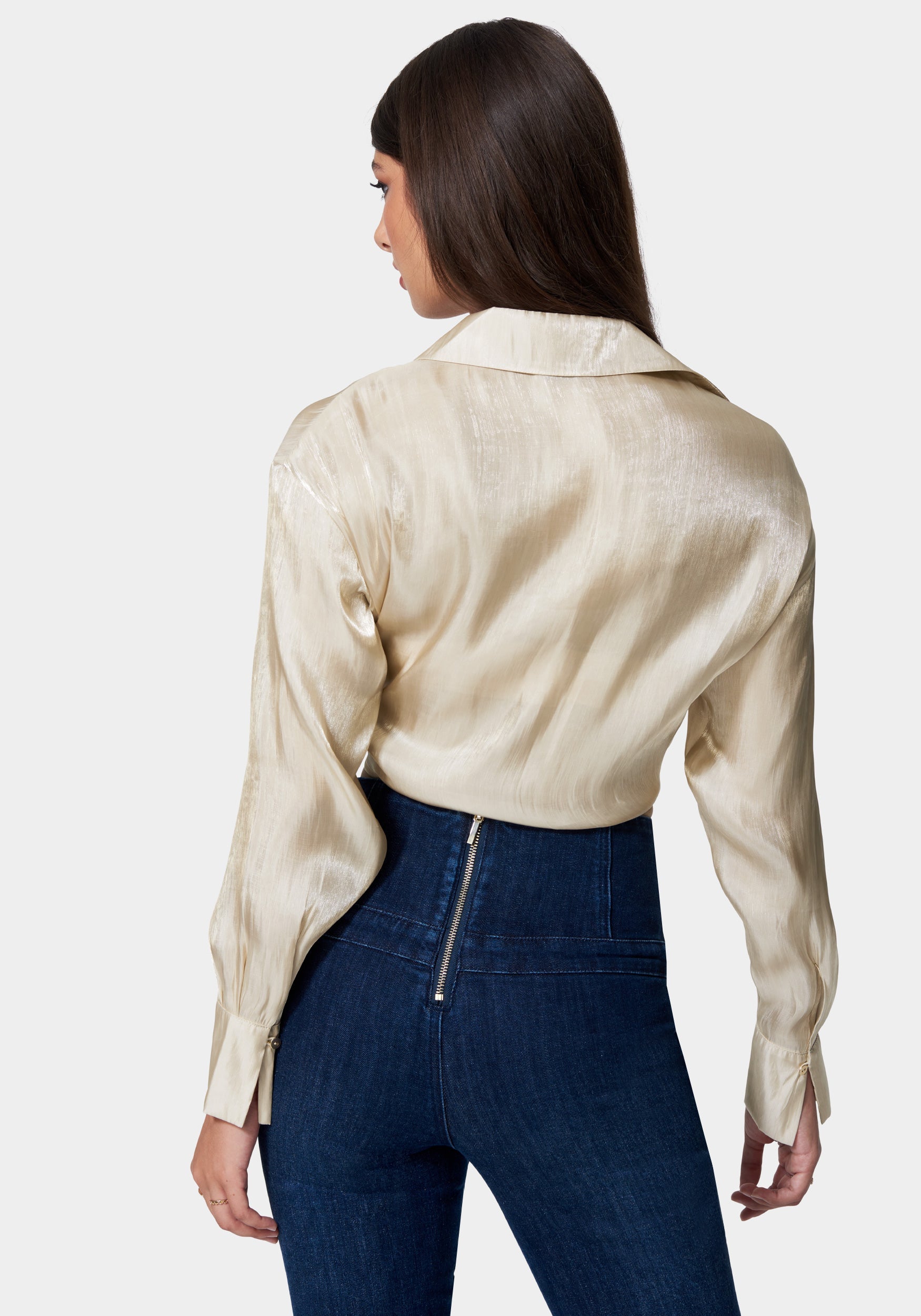 Shiny Chiffon Tie Front Blouse