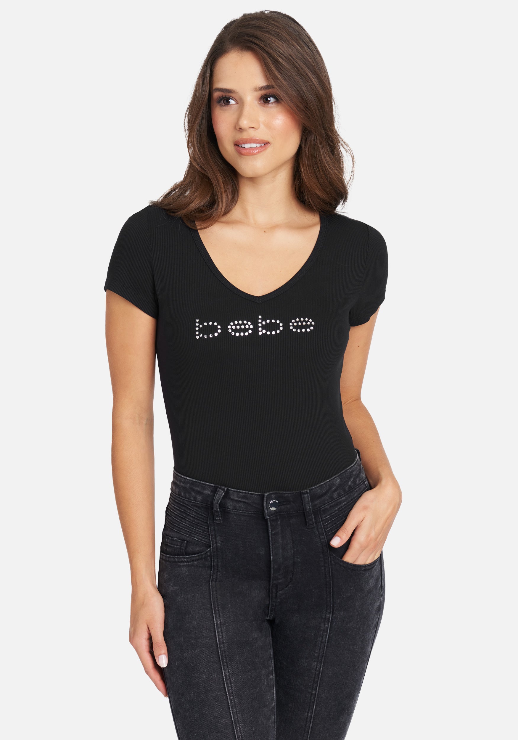 Crystal Logo V-Neck Short Sleeves Tee