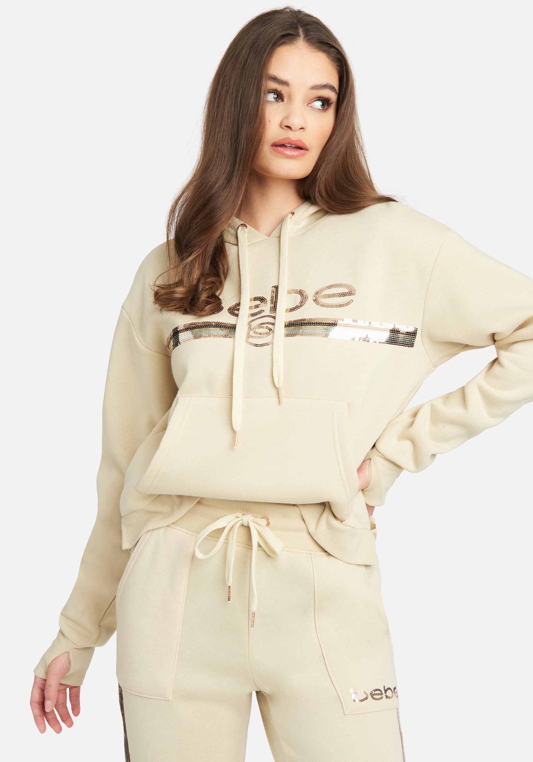 Bebe Sport Sequin Stripe Pullover