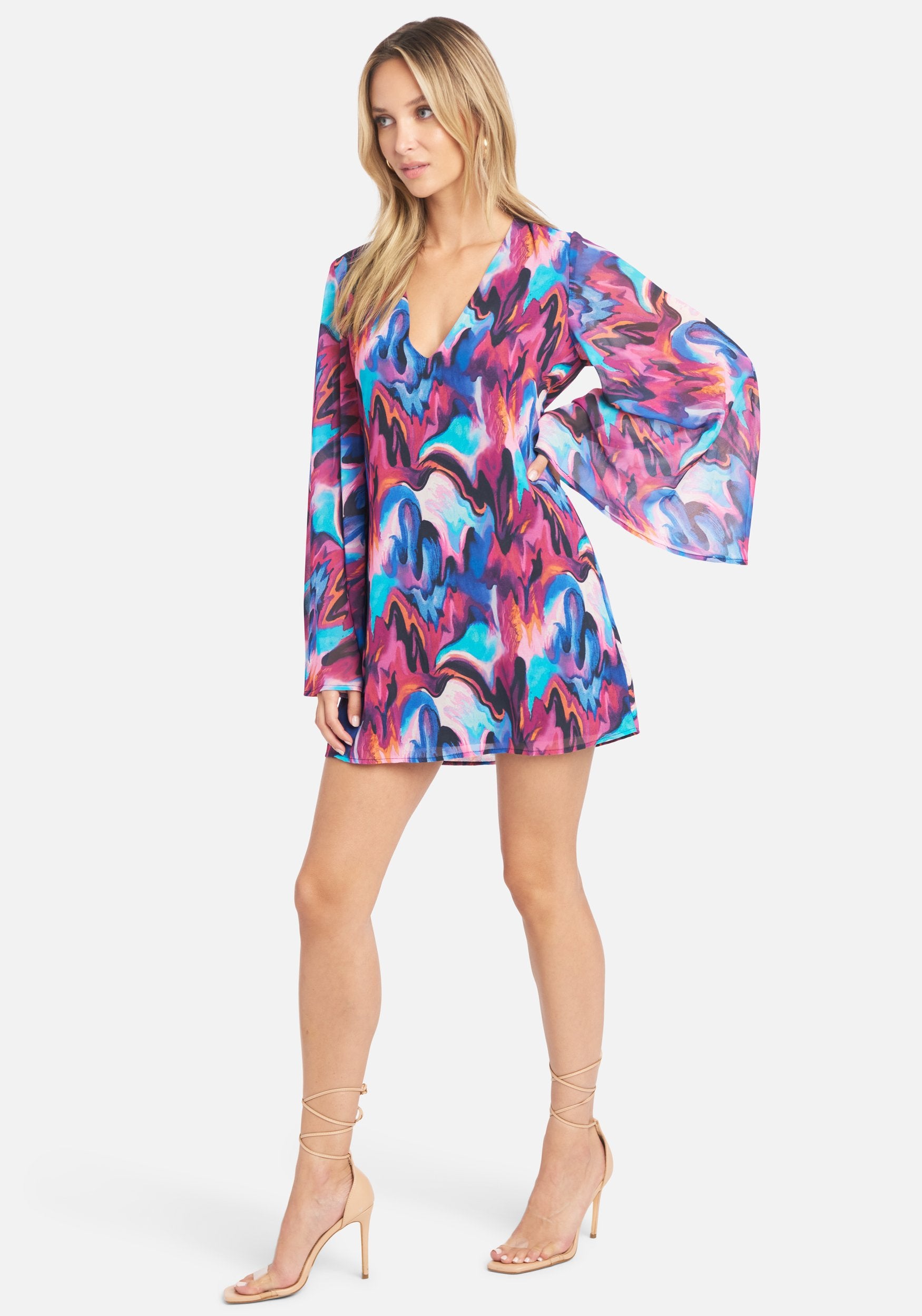 Long Sleeve Printed Trapeze Dress