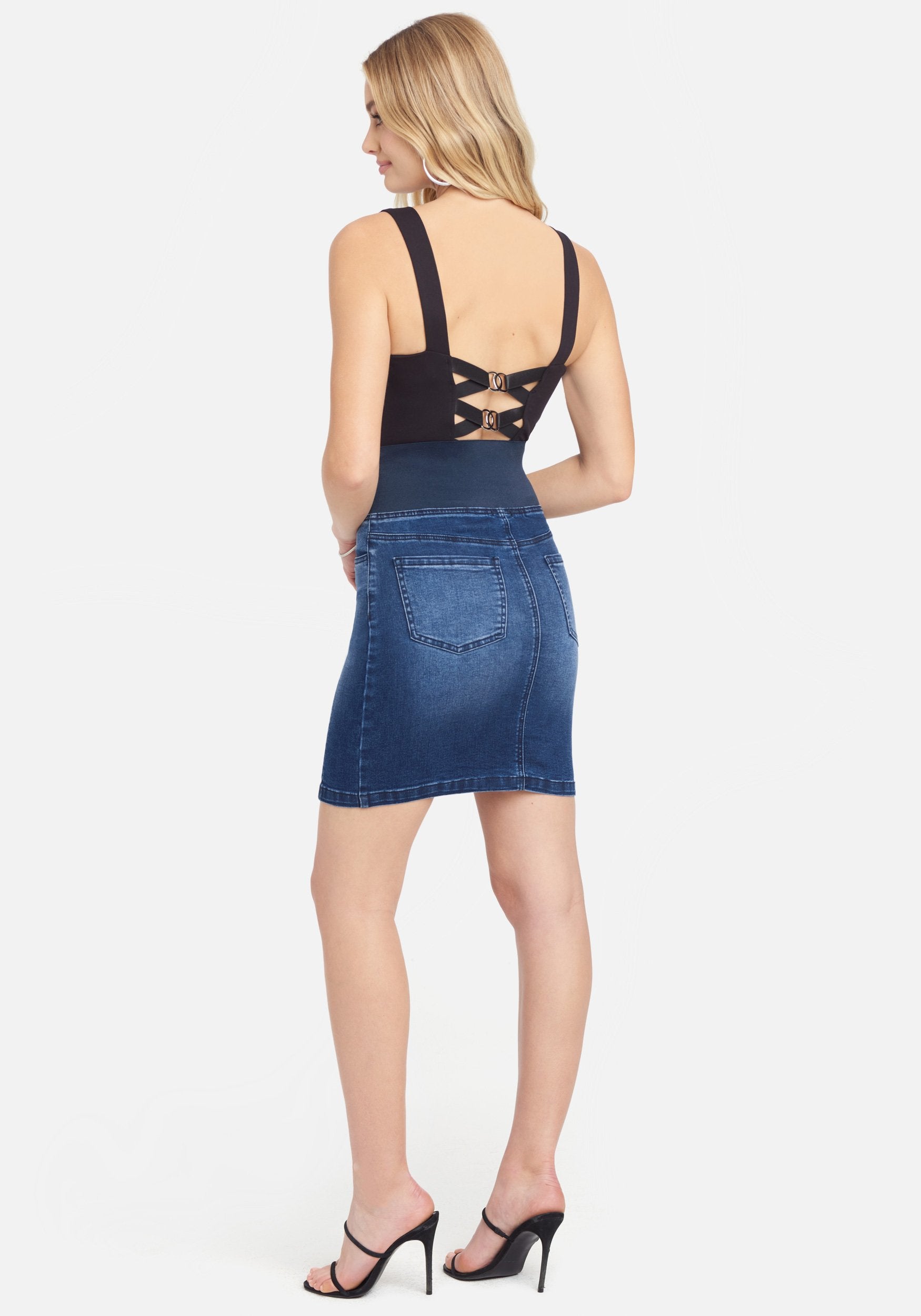 Elastic High Waist Jean Skirt