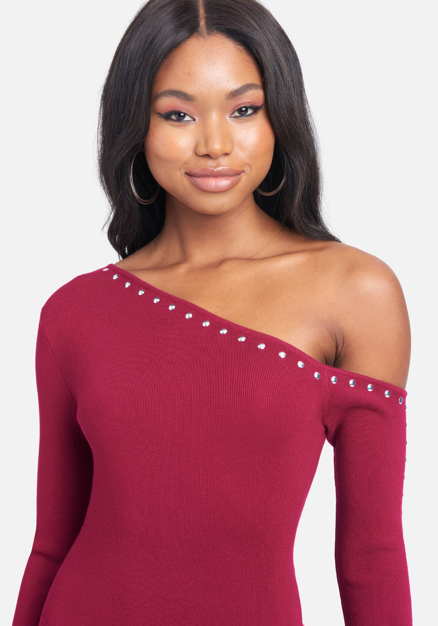 Off the Shoulder Stud Side Slit Dress