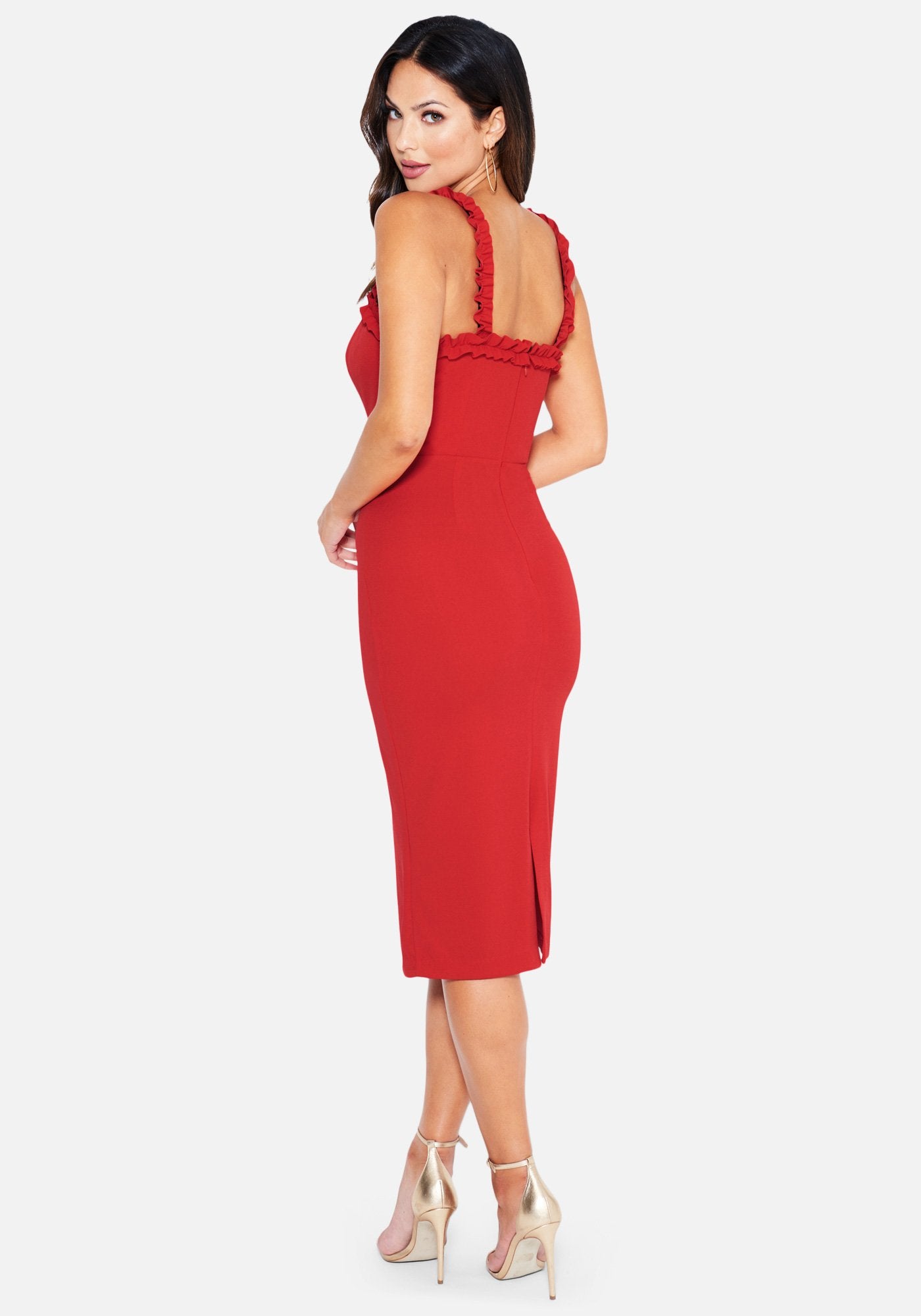 Ruffle Trim Bodycon Midi Dress