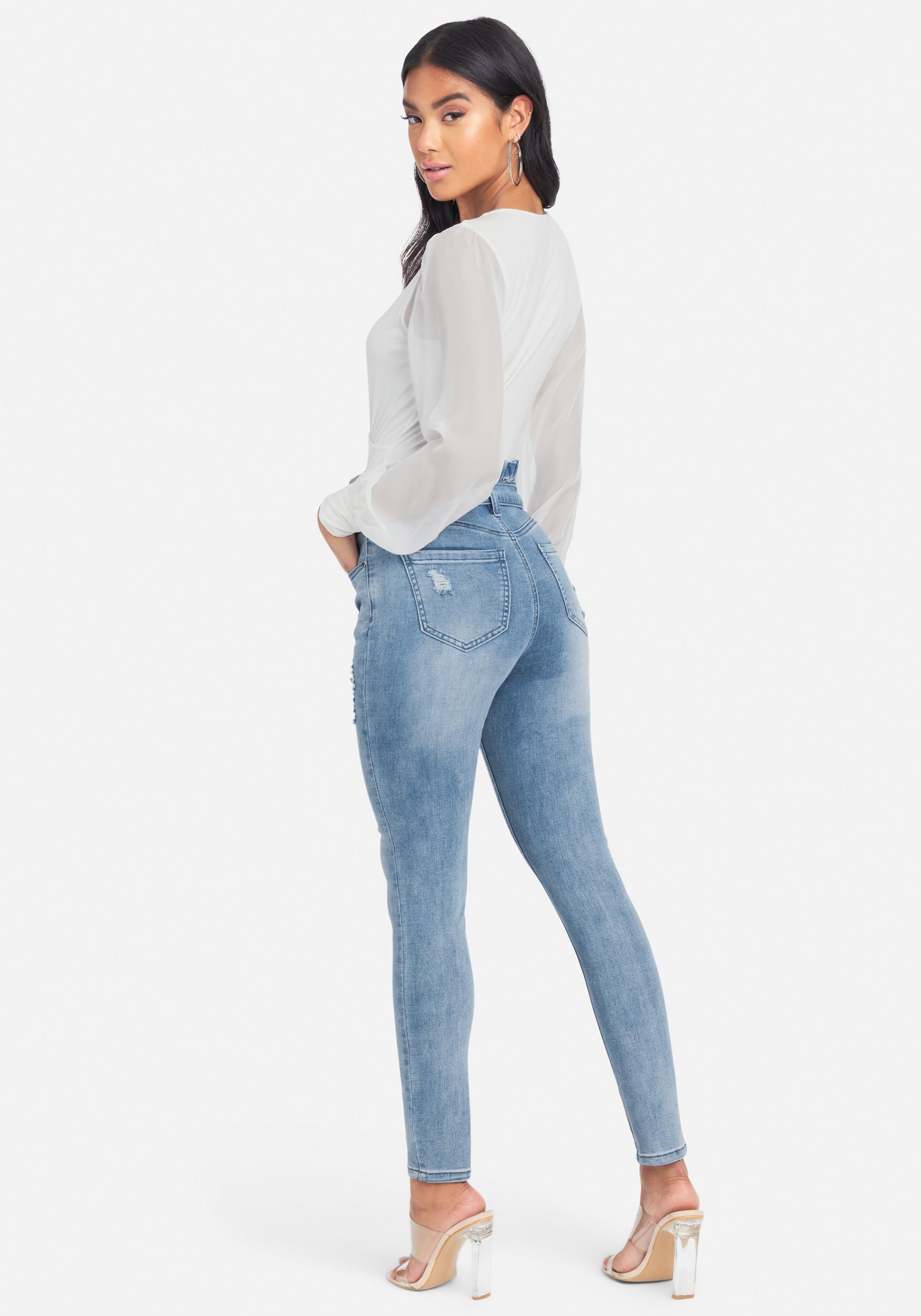 Ruffle High Waist Front Tie Jeans