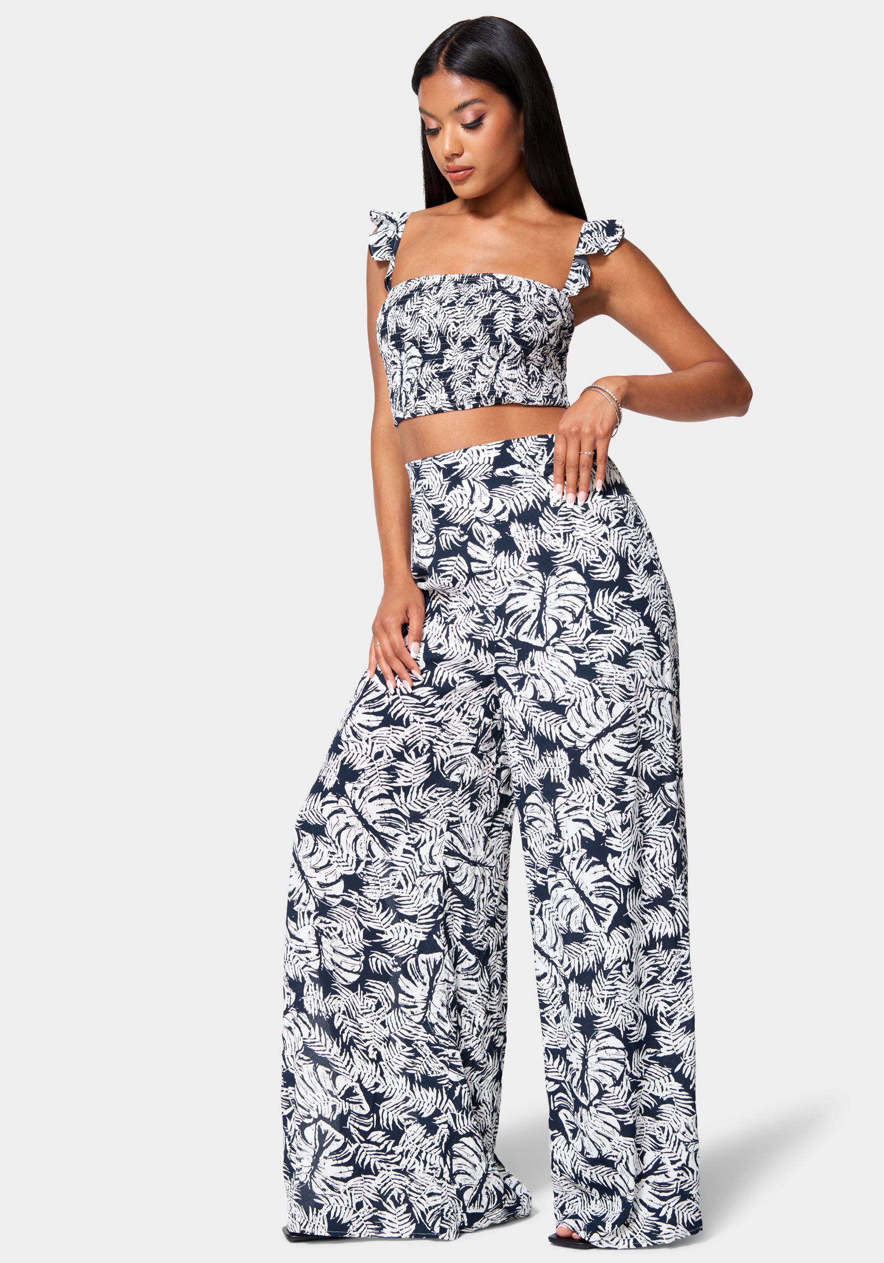 Printed 2-Piece Slit Leg Jumpsuit