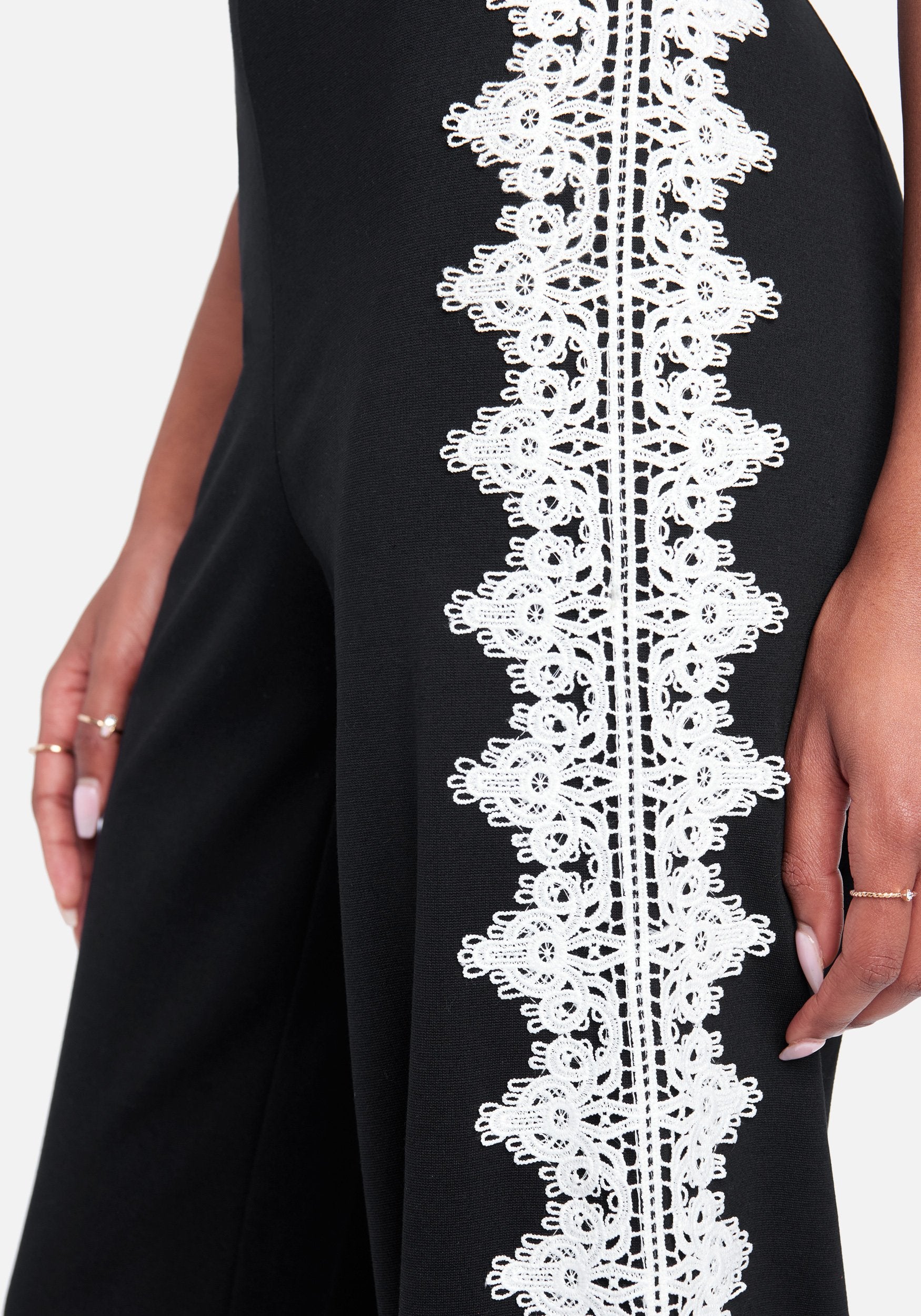 Lace Trim Mock Neck Jumpsuit