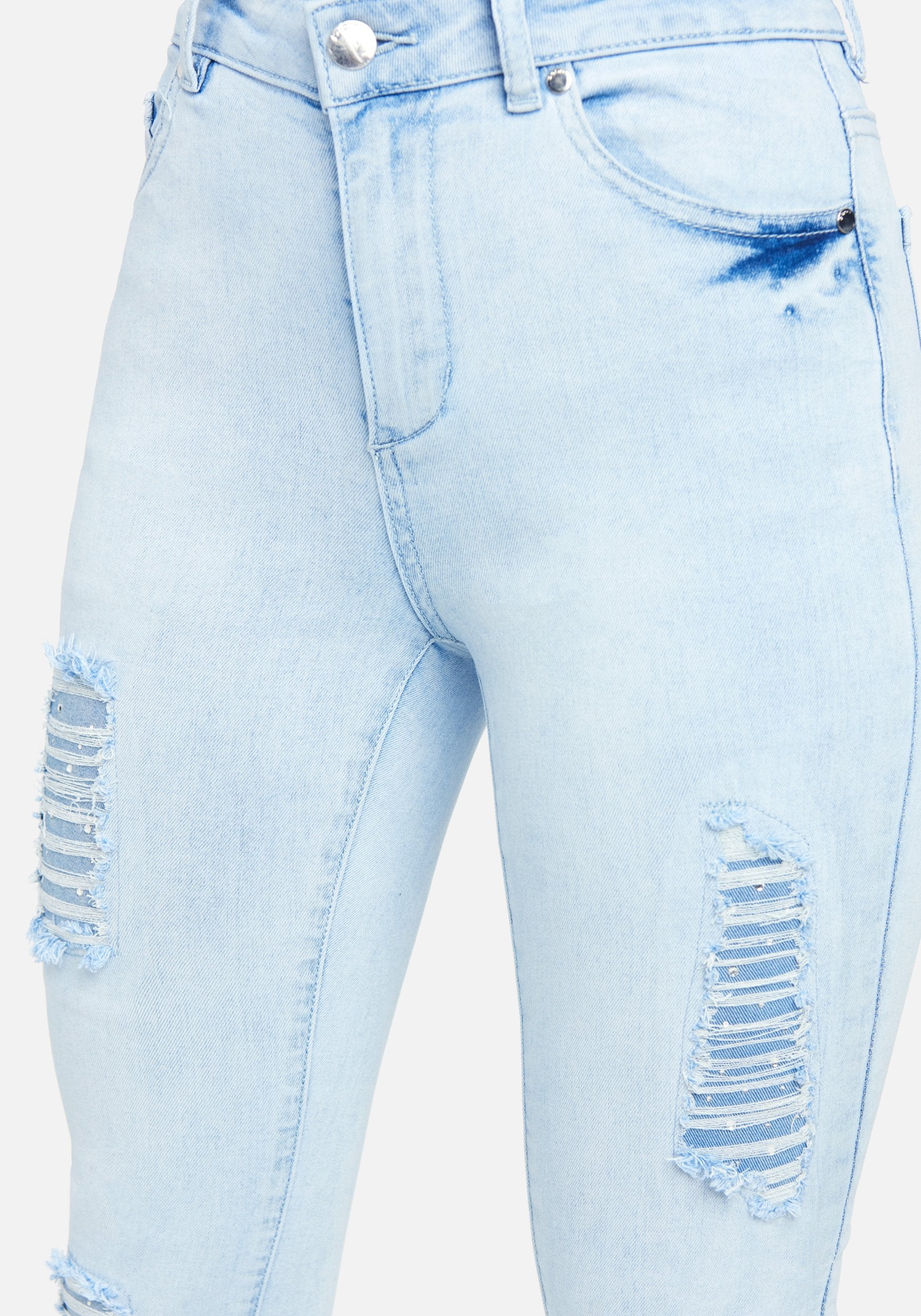High Waisted Distressed Rhinestone Skinny Jeans