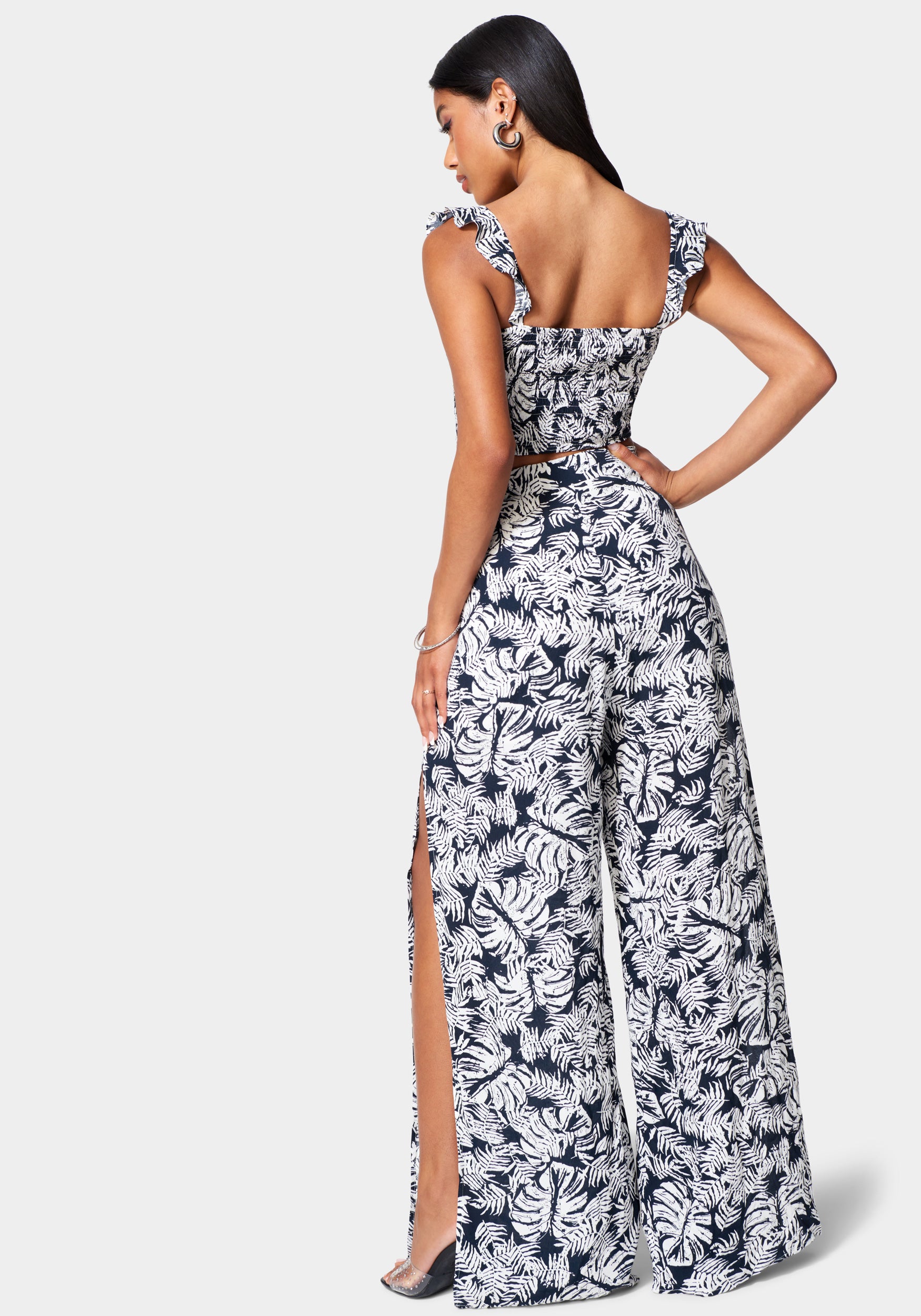 Printed 2-Piece Slit Leg Jumpsuit