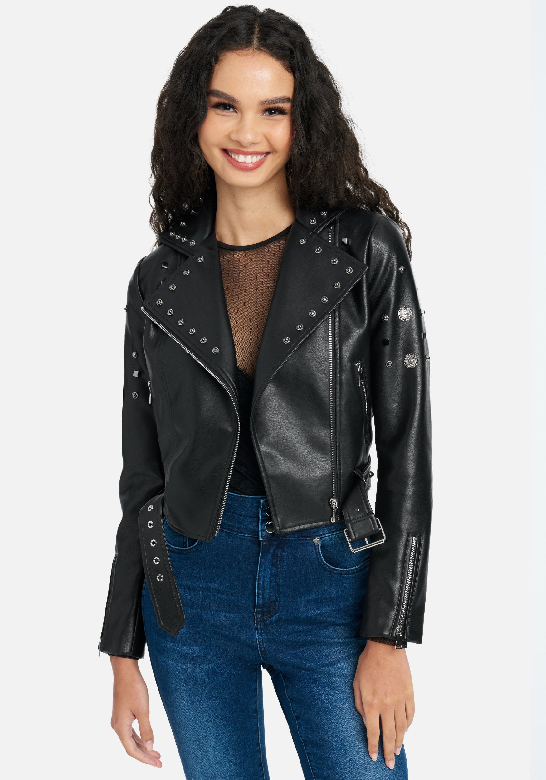 Vegan Leather Stud Detail Moto Jacket