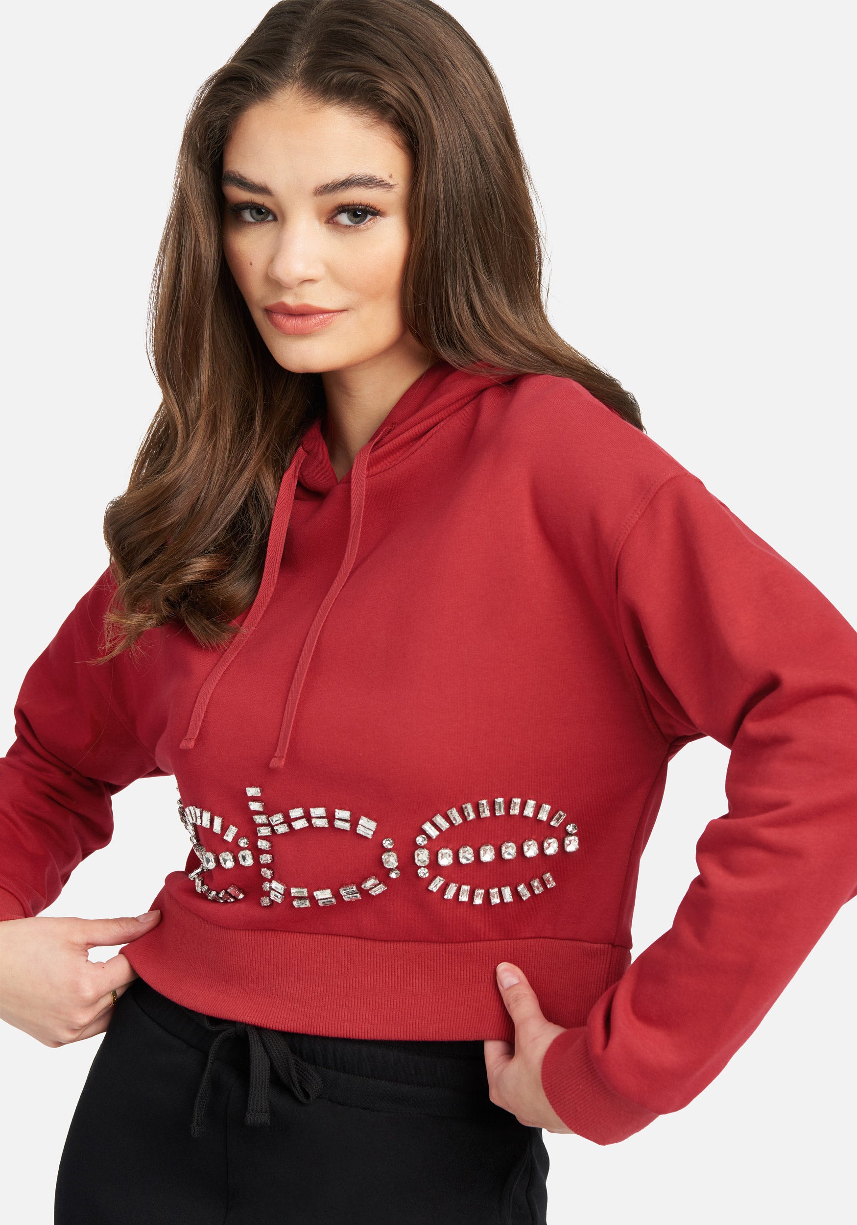 Bebe Stone Logo French Terry Hooded Top