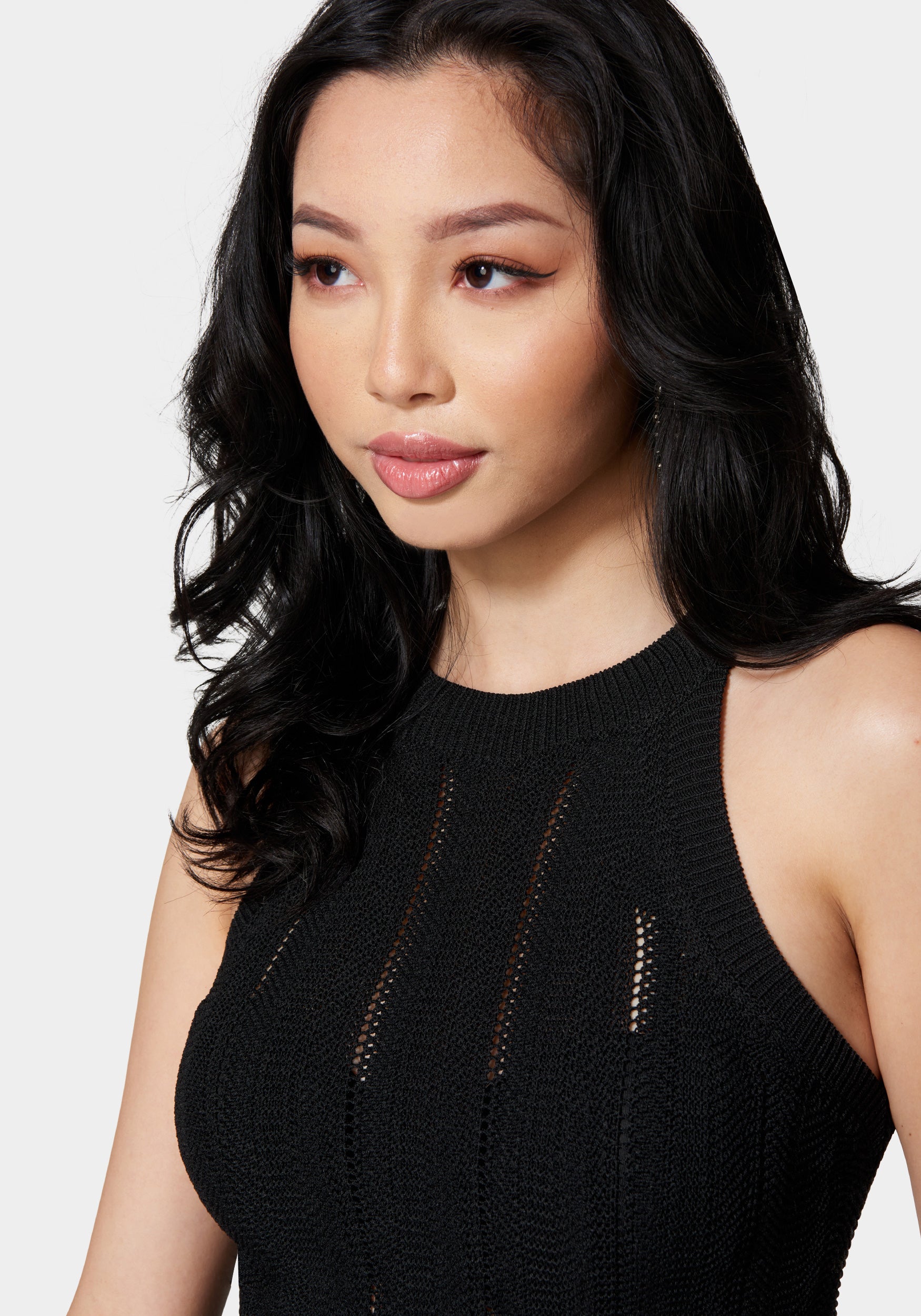 Scallop Hem Pointelle Sweater Halter Top