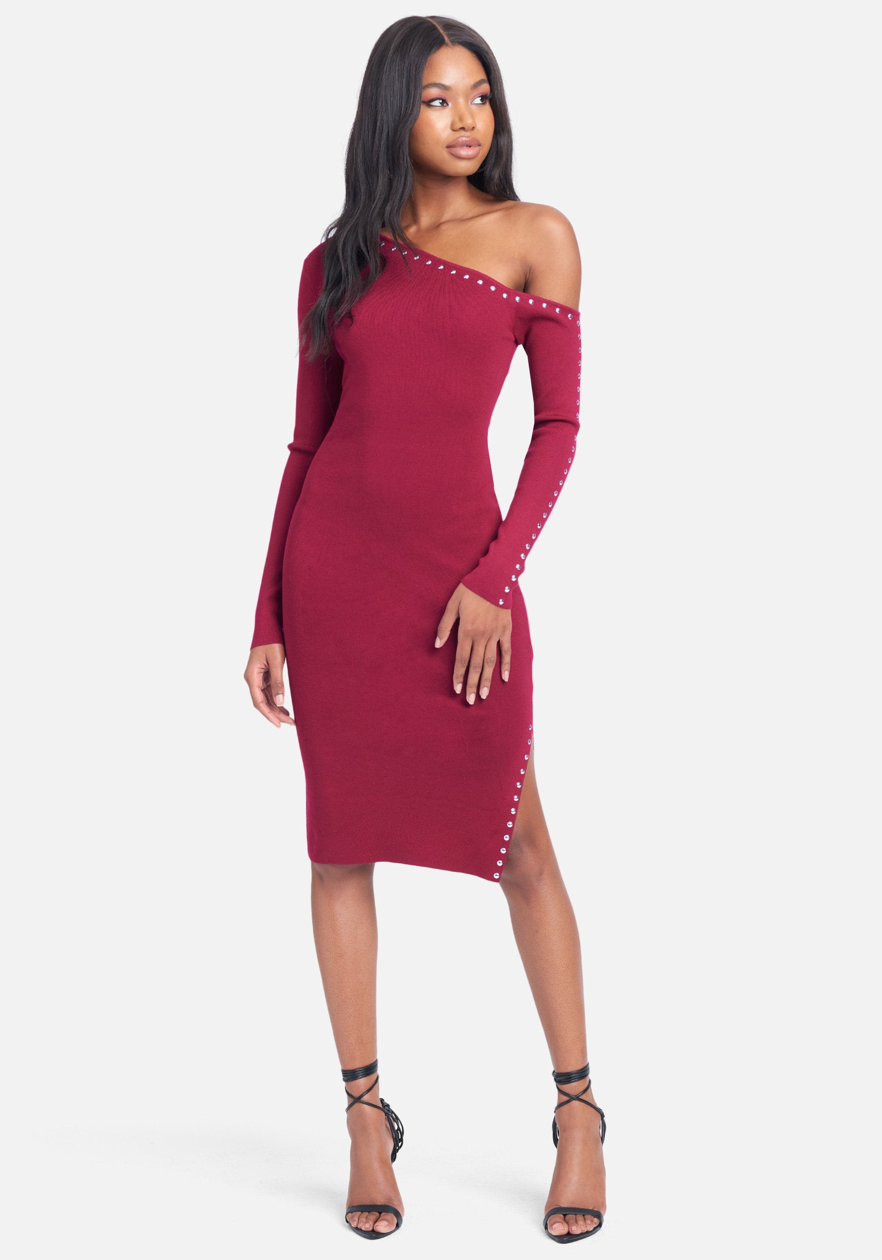 Off the Shoulder Stud Side Slit Dress
