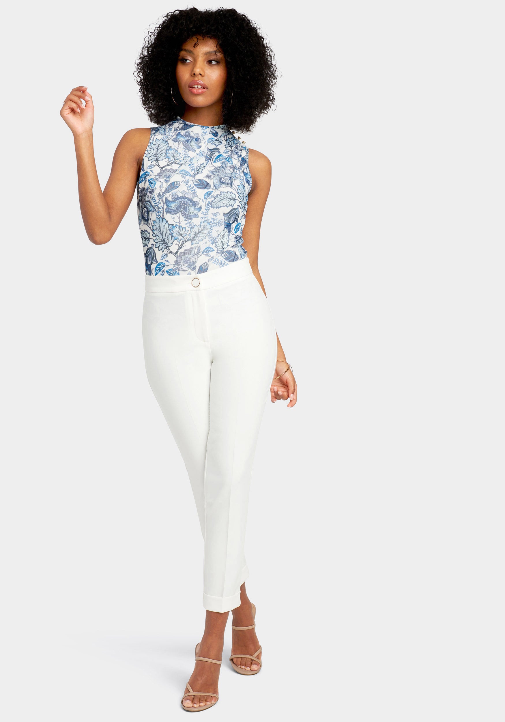 Natural Waist Slim Leg Cuffed Pant