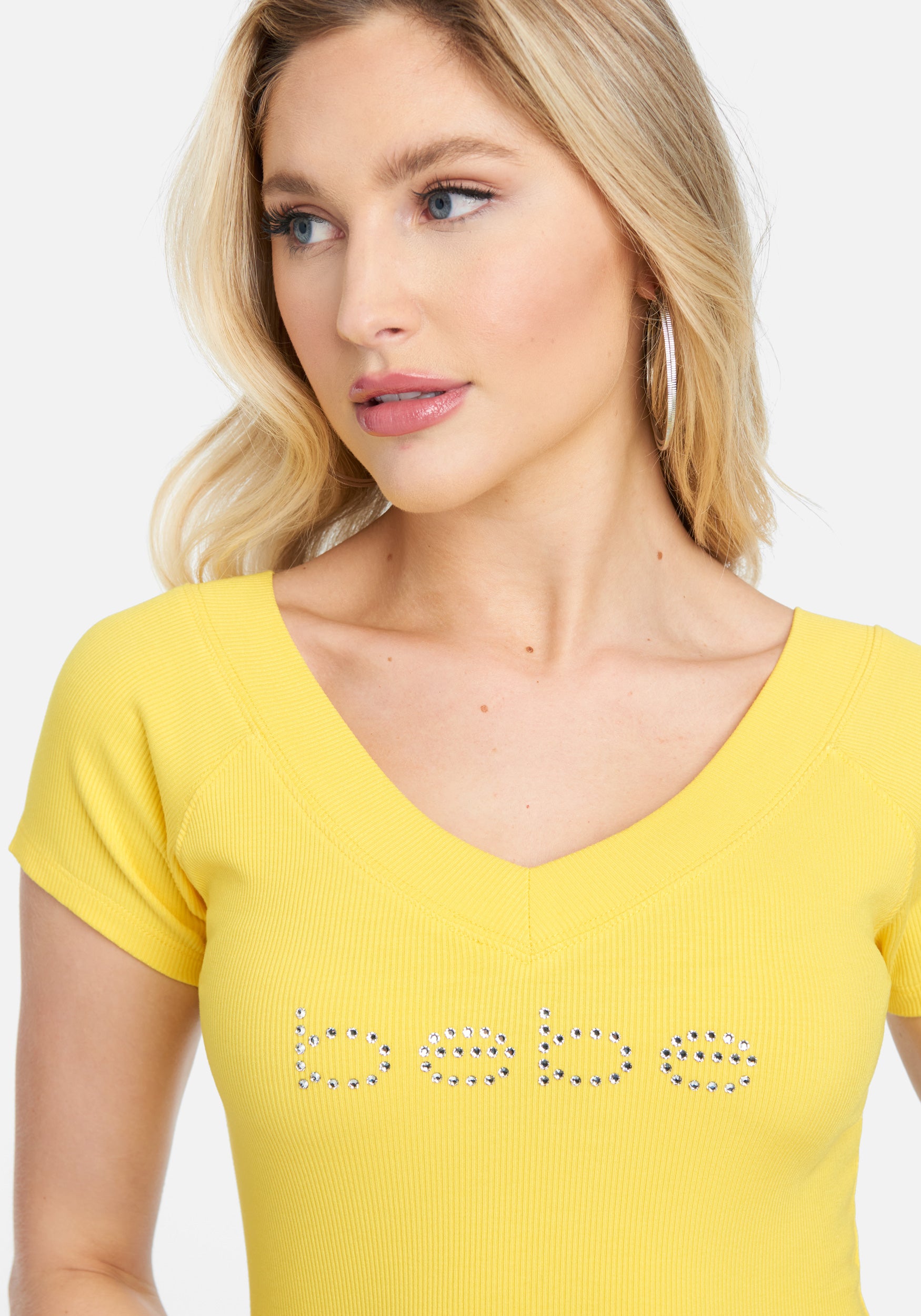 Crystal Logo Double V-Neck Short Sleeve Tee